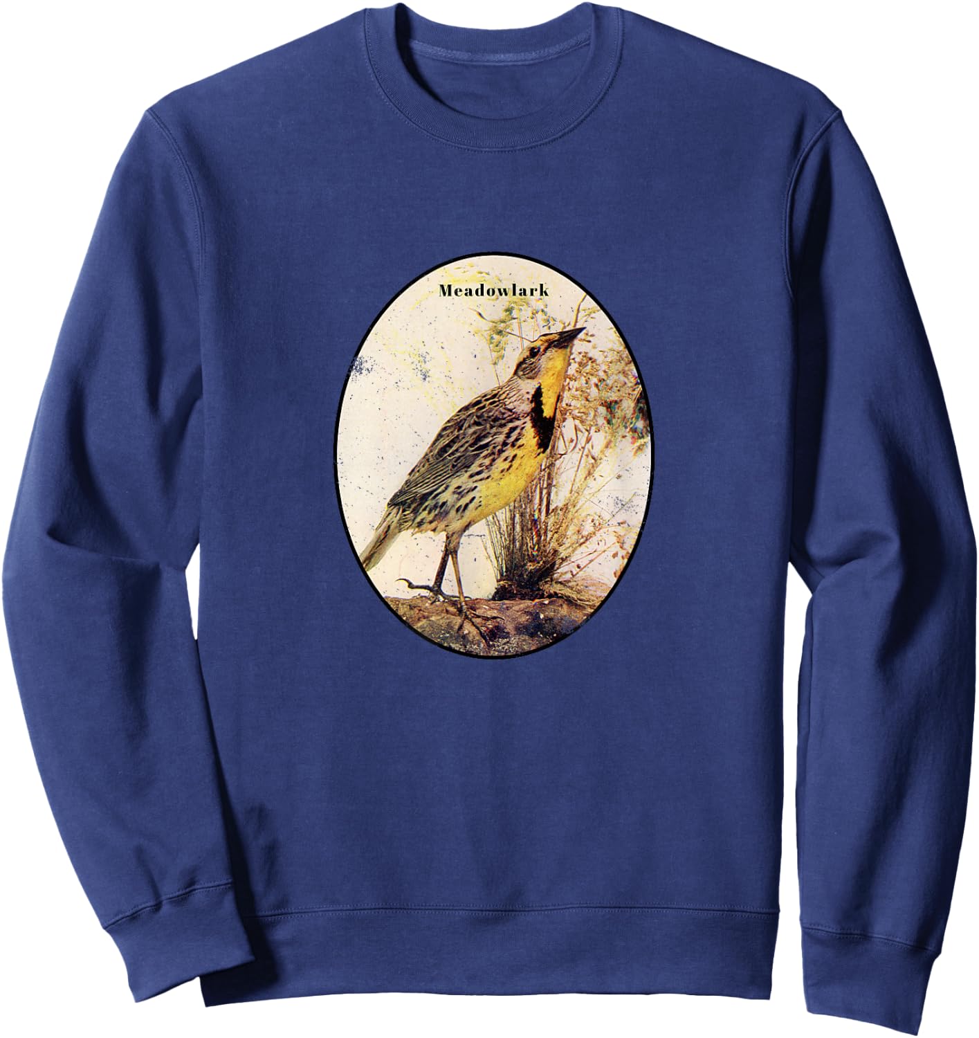 Retro Antique Meadowlark Vintage Bird Design Sweatshirt - Sweatshirt | Navy