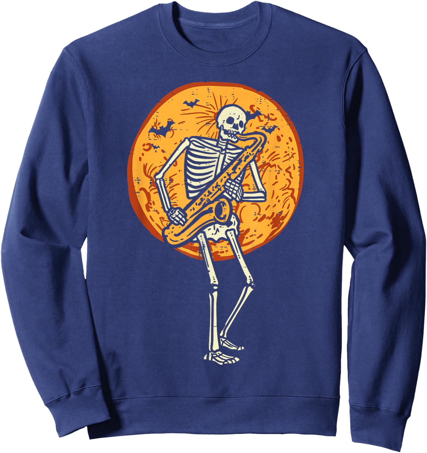 Skeleton Playing Saxophone Jazz Halloween Music Boys Men Sweatshirt - Sweatshirt | Navy
