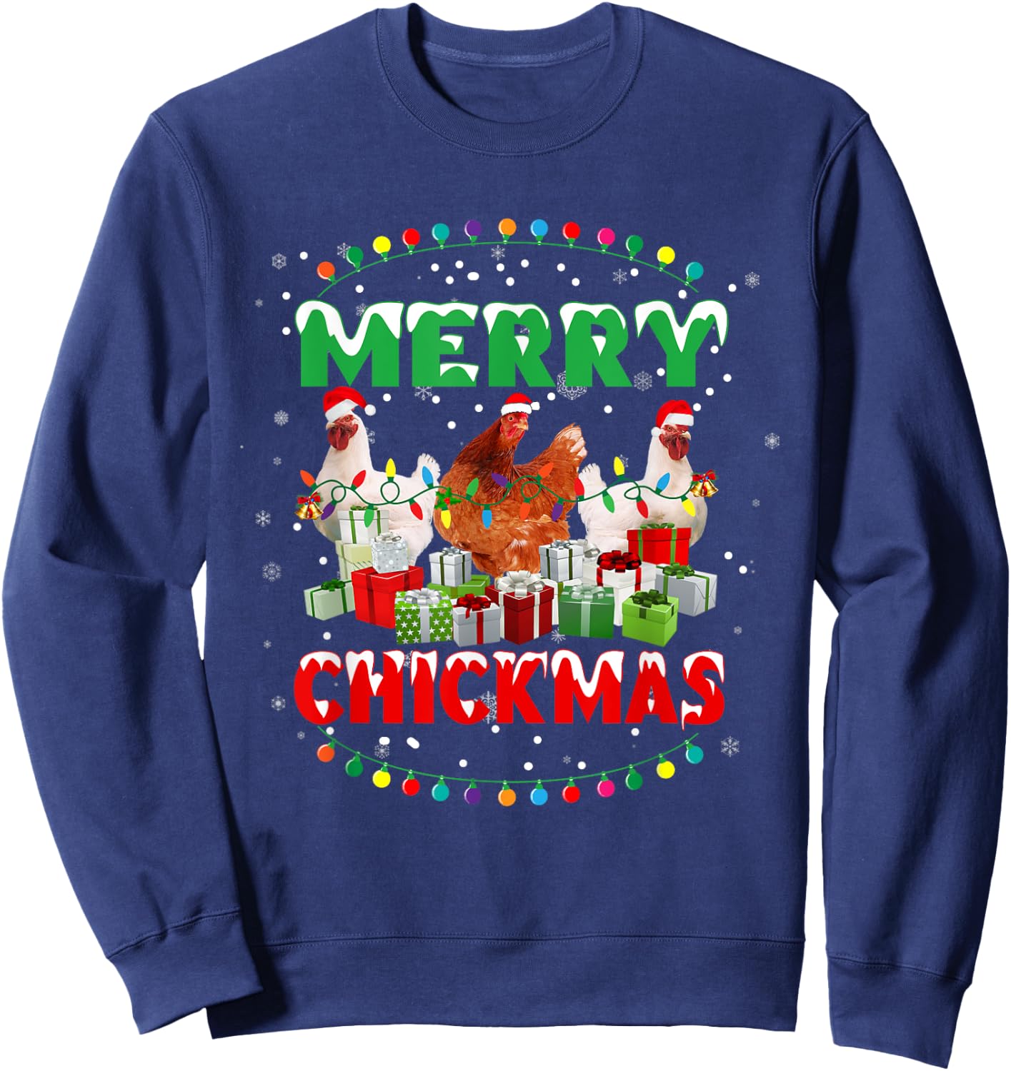 Merry Chickmas Santa Hat Chicken Lovers Merry Christmas Sweatshirt - Sweatshirt | Navy