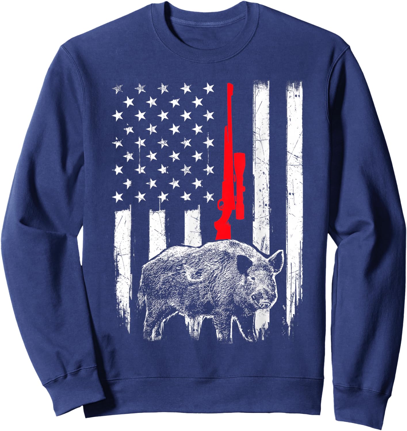 Patriotic American USA Flag - Boar Hunting Wild Hog Hunter Sweatshirt - Sweatshirt | Navy