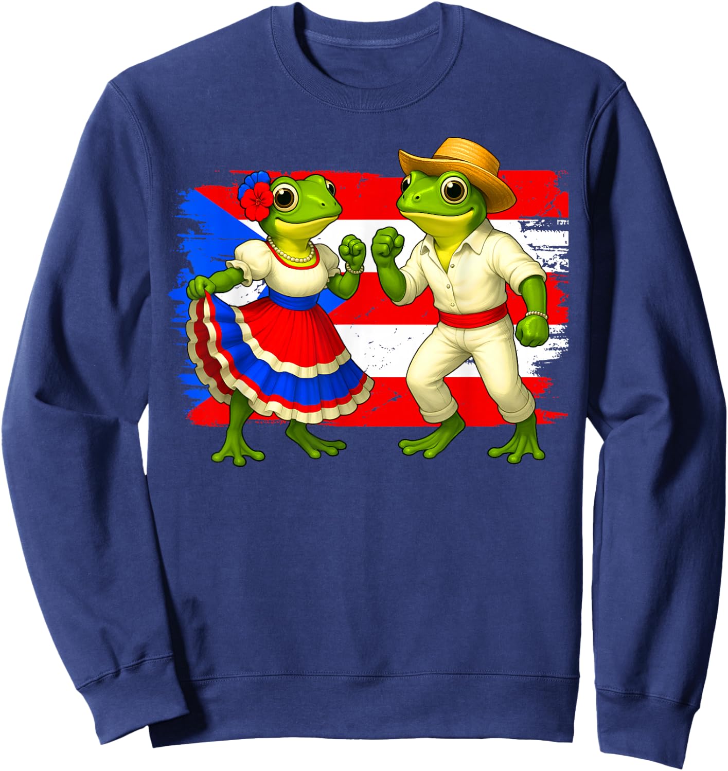 Dancing Coqui Frogs Traditional Dancer Boricua Puerto Rico Sweatshirt - Sweatshirt | Navy
