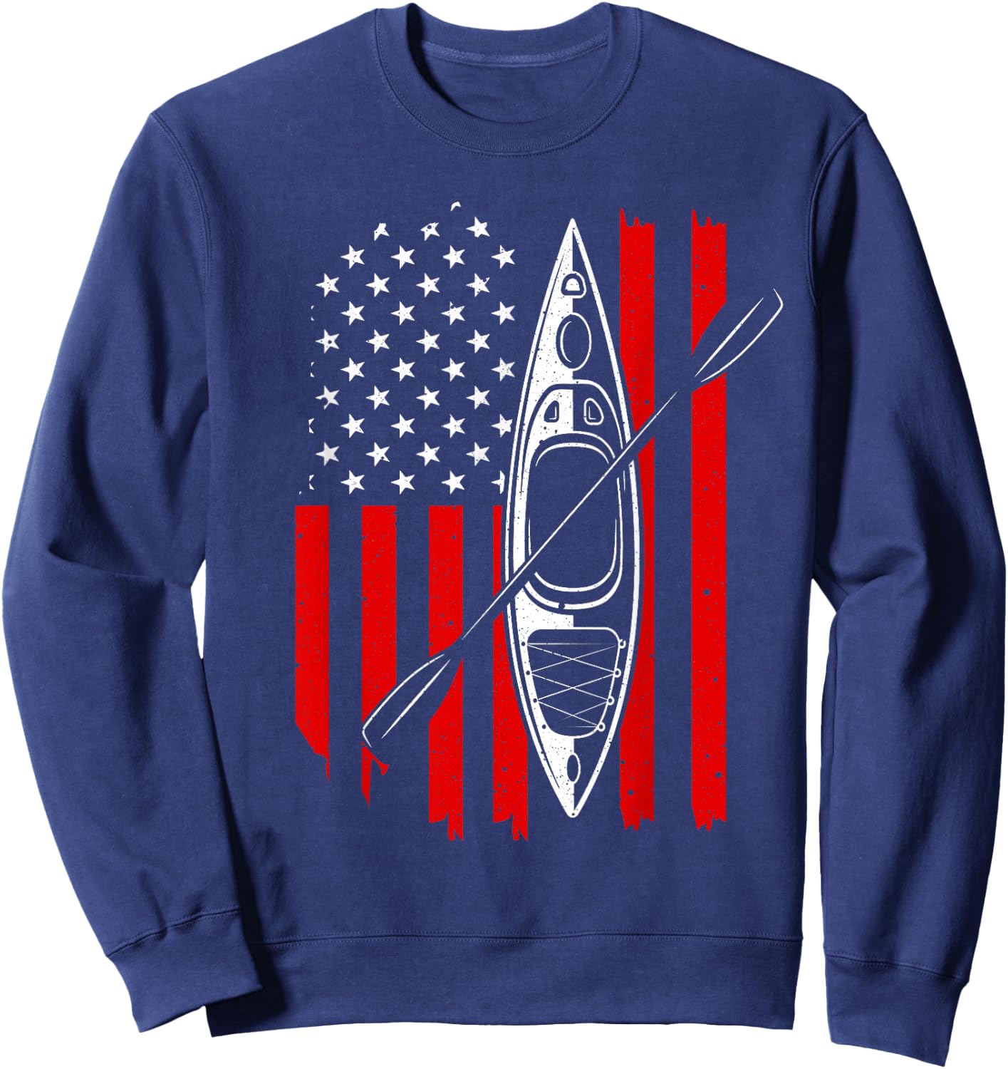 Funny Kayaking Gift Women Cool American Flag Kayak Sweatshirt - Sweatshirt | Navy