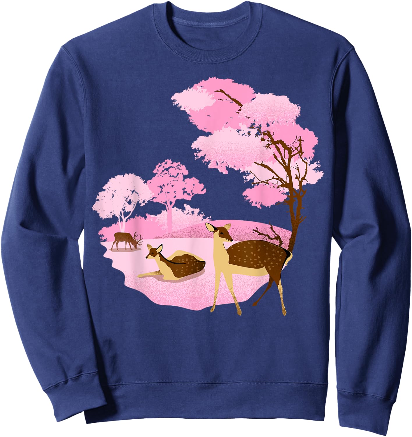 Japanese Landmark Nara Park Pink Deer Sweatshirt - Sweatshirt | Navy