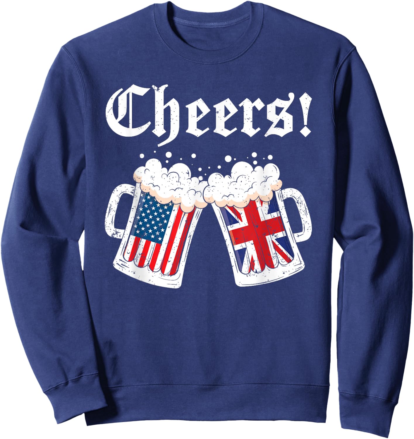 Cheers Shirt Women Men British American Flag Beer Mug Cheers Sweatshirt - Sweatshirt | Navy
