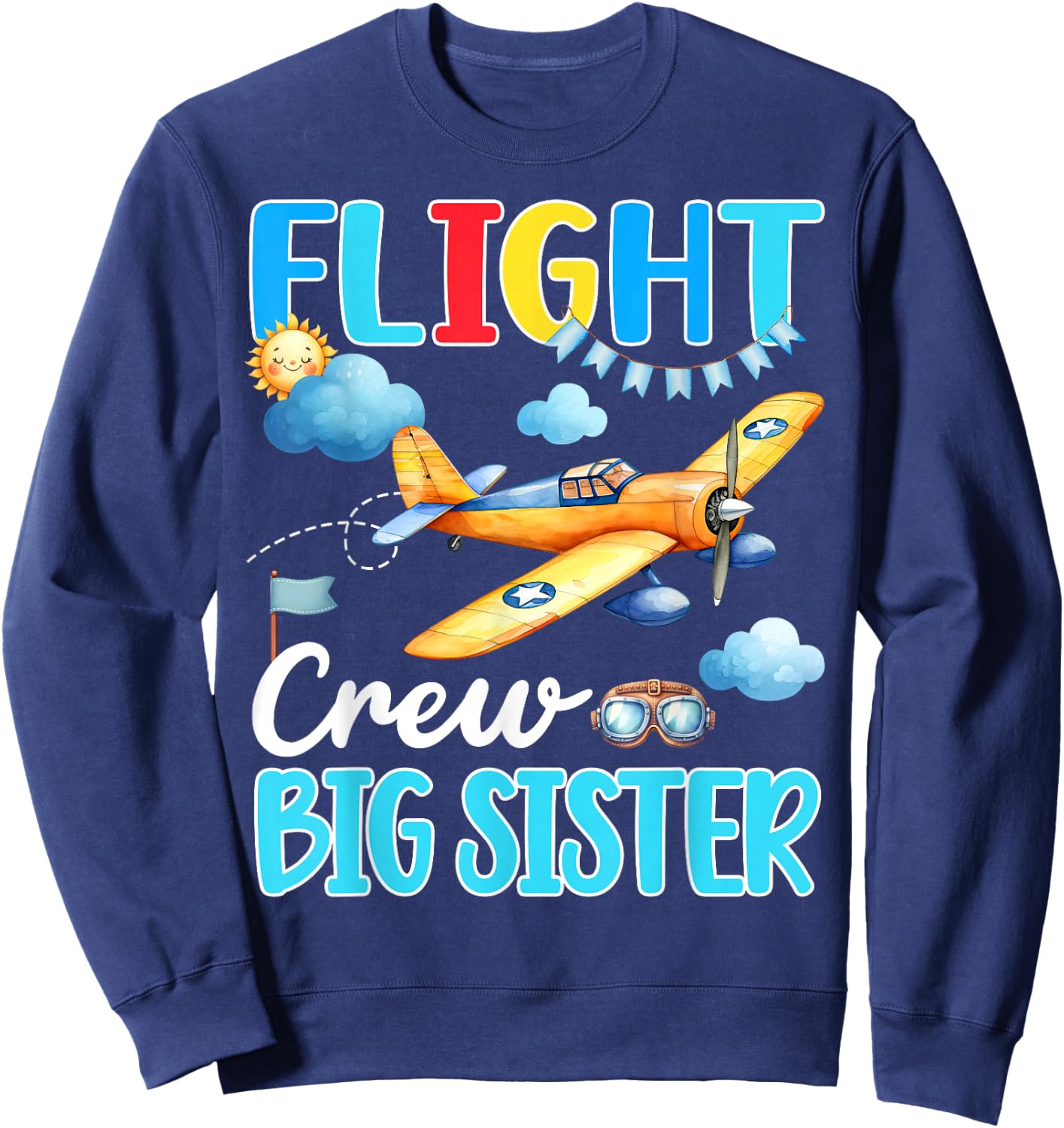 Flight Crew Big Sister Birthday Airplane Matching Family Sweatshirt - Sweatshirt | Navy