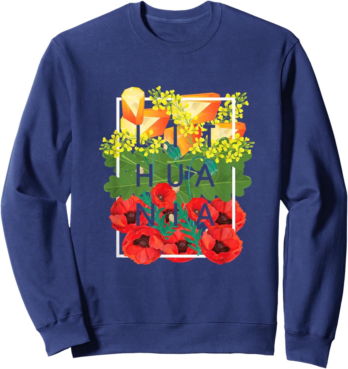 Flowers of Lithuania Word Art - Lithuanian Pride Sweatshirt - Sweatshirt | Navy