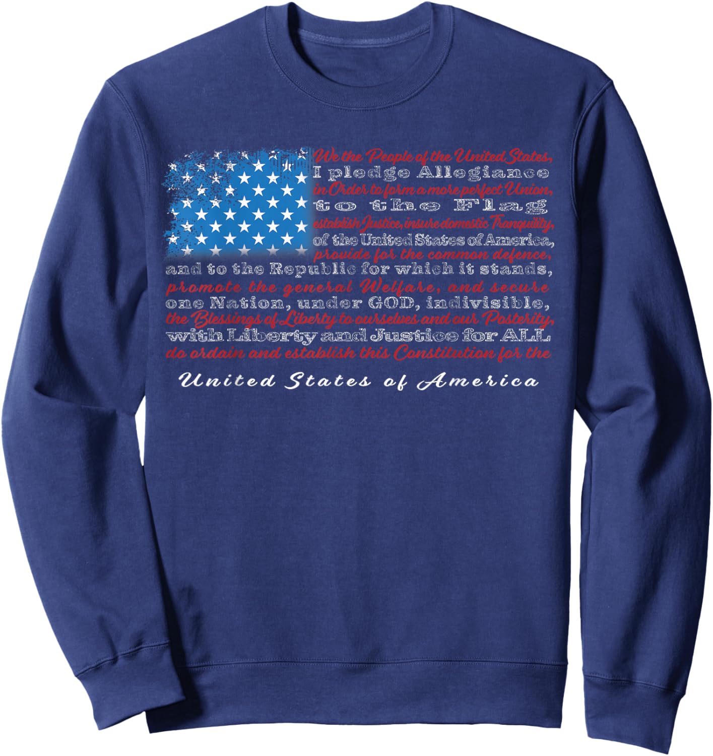 US Flag with Constitution Preamble and Pledge of Allegiance Sweatshirt - Sweatshirt | Navy