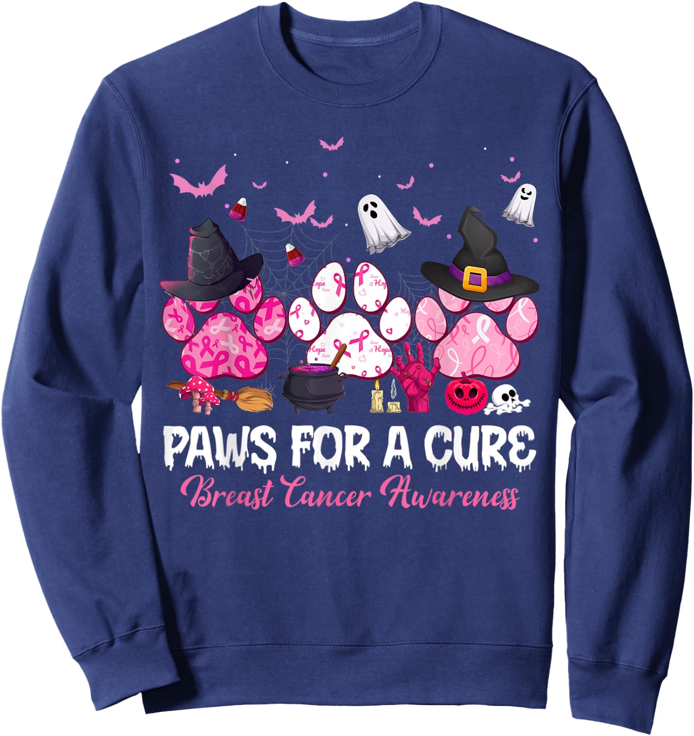 Paws for a Cure Dog Lovers Breast Cancer Halloween Costume Men Women Sweatshirt - Sweatshirt | Navy