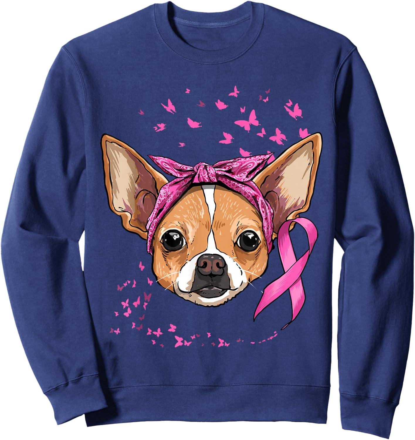 Breast Cancer Awareness Chihuahua Pink Ribbon Survivor Dog Sweatshirt - Sweatshirt | Navy