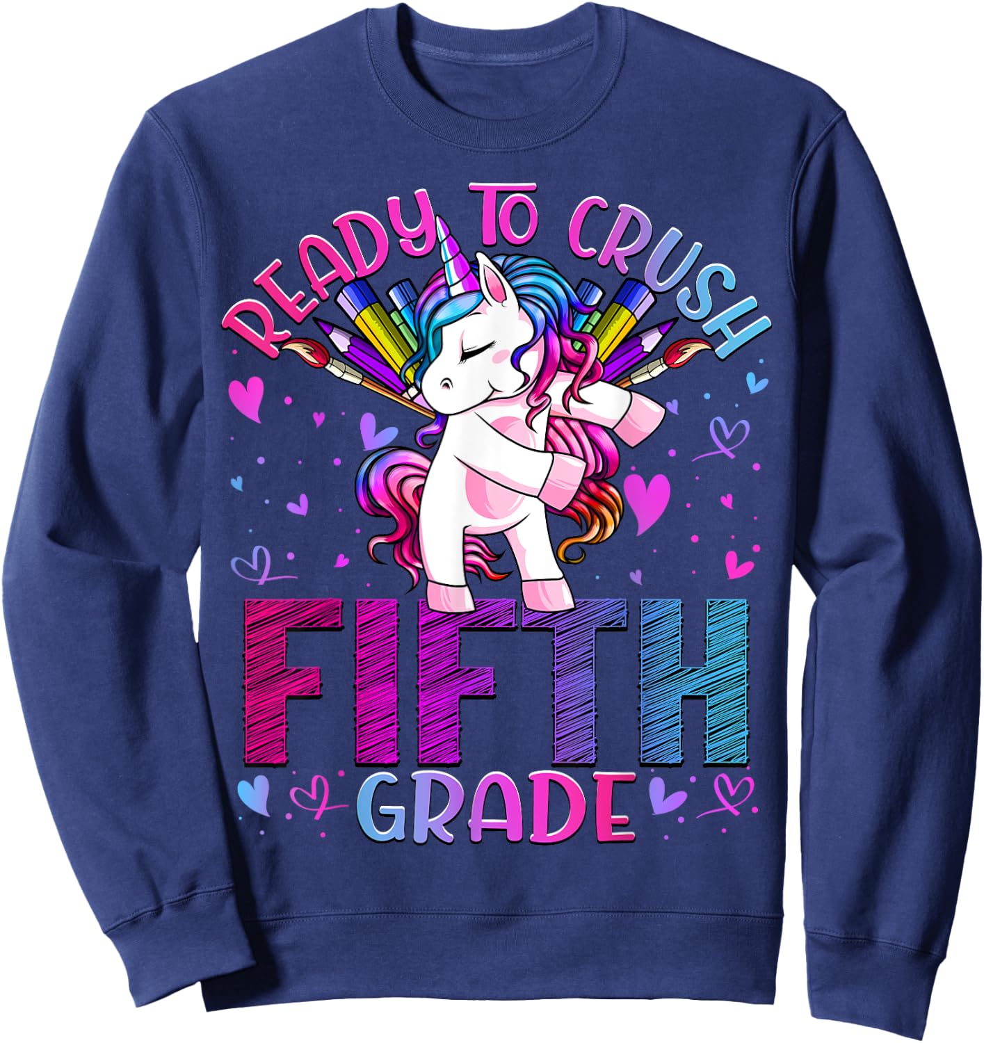 Ready to Crush Fifth 5th Grade Back To School Unicorn Kids Sweatshirt - Sweatshirt | Navy