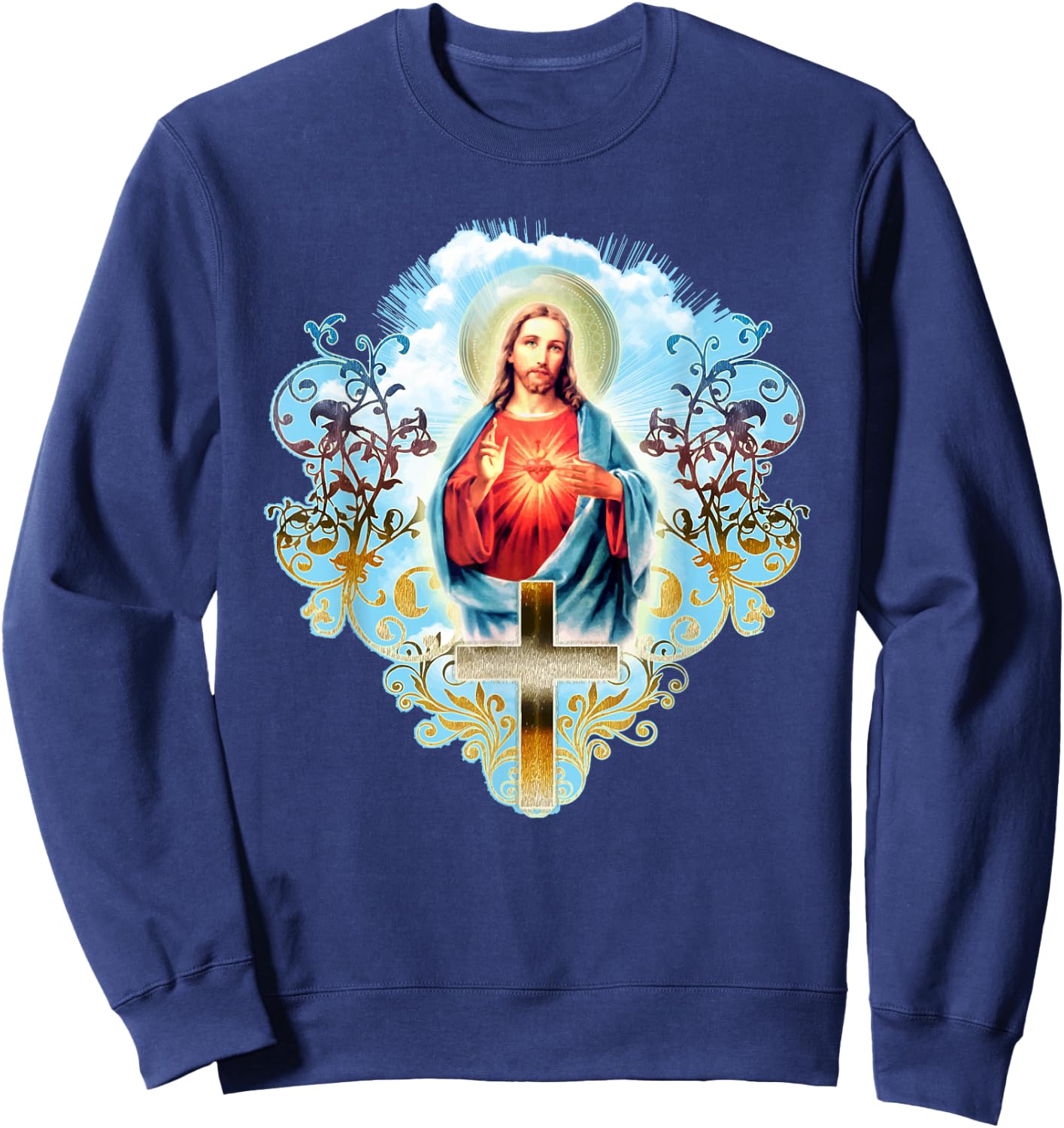 Heart Jesus Christ Vintage Cross Catholic Gifts Sweatshirt - Sweatshirt | Navy
