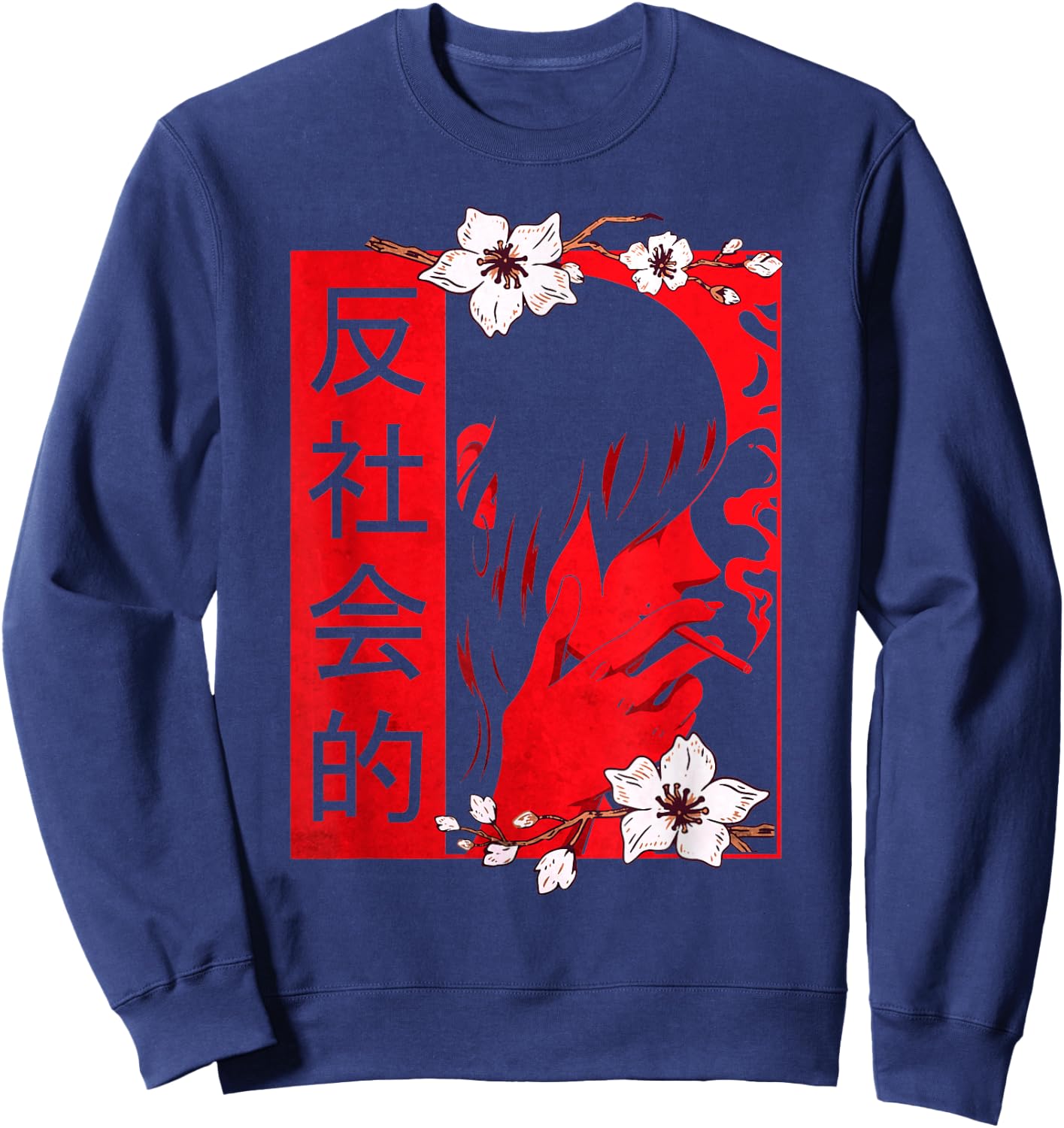 Soft Grunge Aesthetic Antisocial Sad Anime Girl Harajuku Sweatshirt - Sweatshirt | Navy