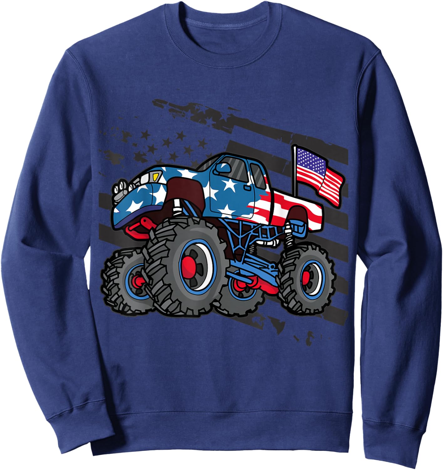 American Flag Trucker- Men Women Boys Monster Truck Racing Sweatshirt - Sweatshirt | Navy
