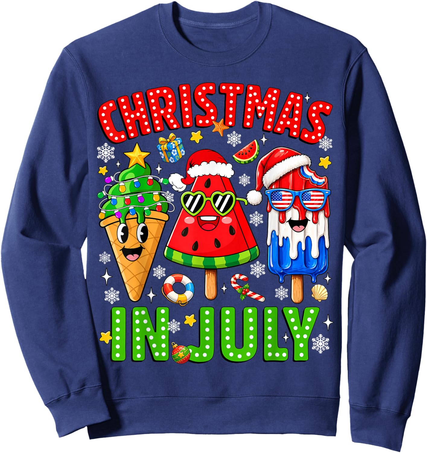 Christmas in July Ice Pops Watermelon Xmas Santa Hat Kids Sweatshirt - Sweatshirt | Navy