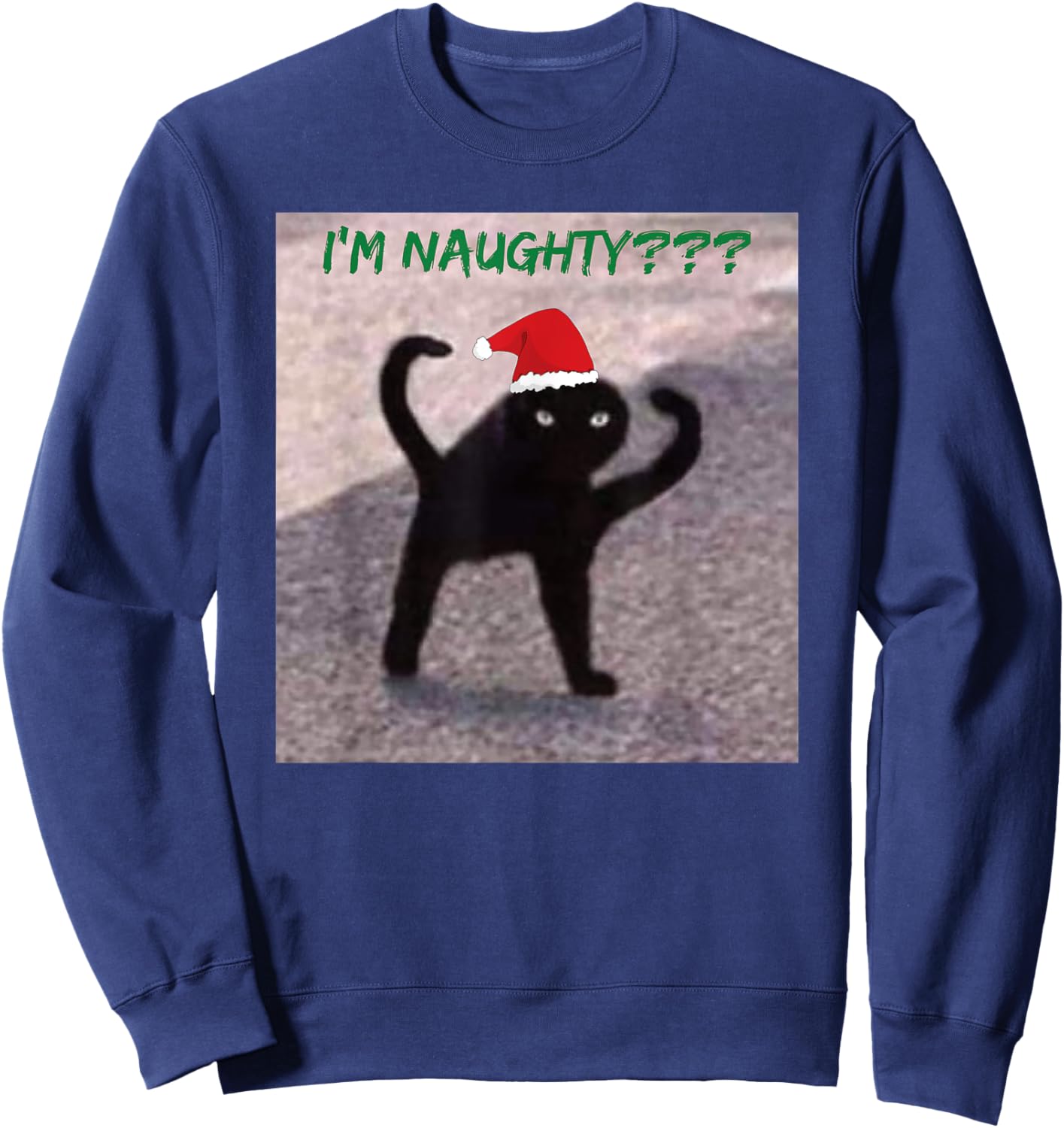 Cursed Cat Angry Meme I'm Naughty? Christmas Men Women Kids Sweatshirt - Sweatshirt | Navy
