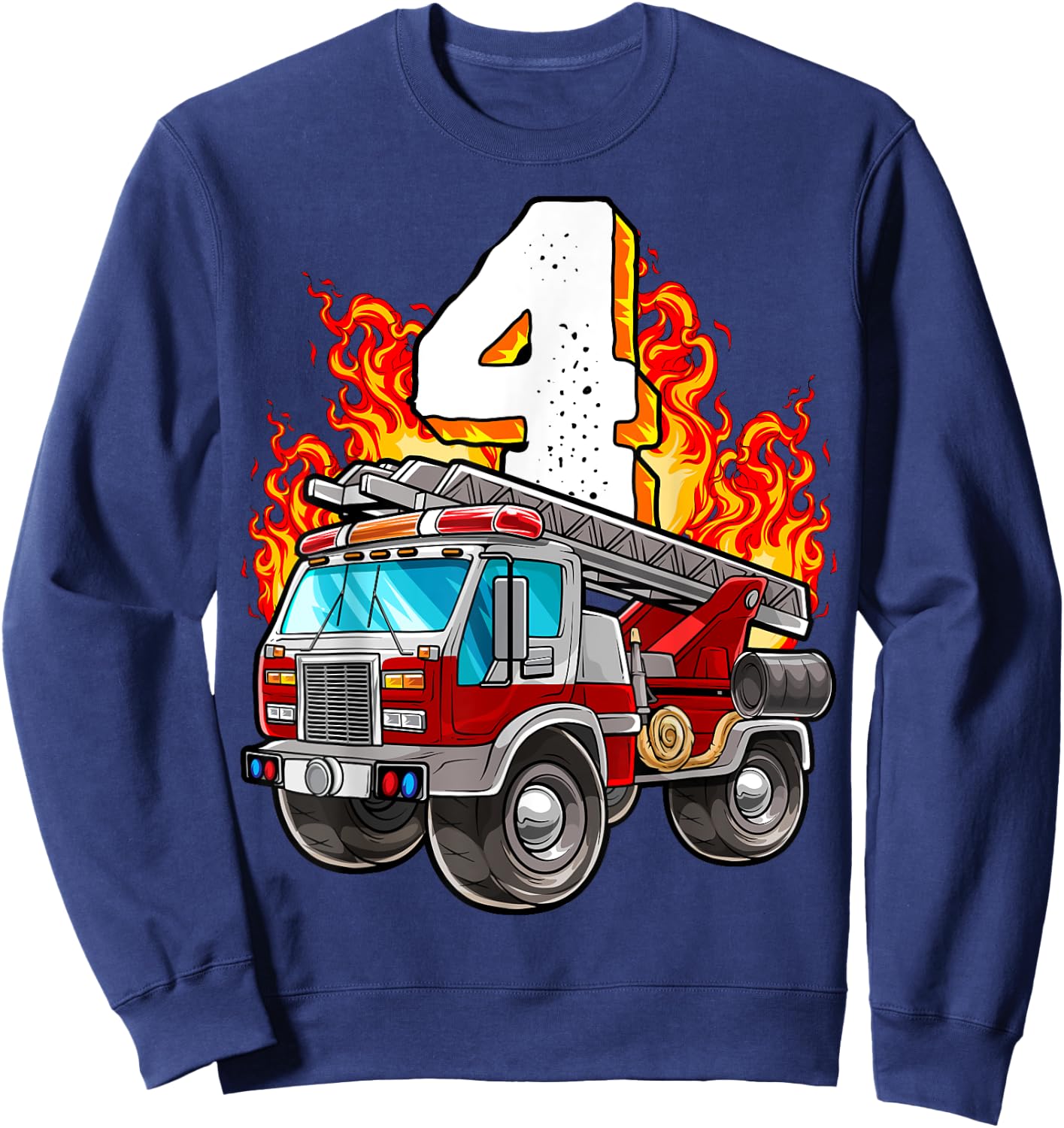 Firefighter 4th Birthday Fireman and Firetruck Birthday Boys Sweatshirt - Sweatshirt | Navy