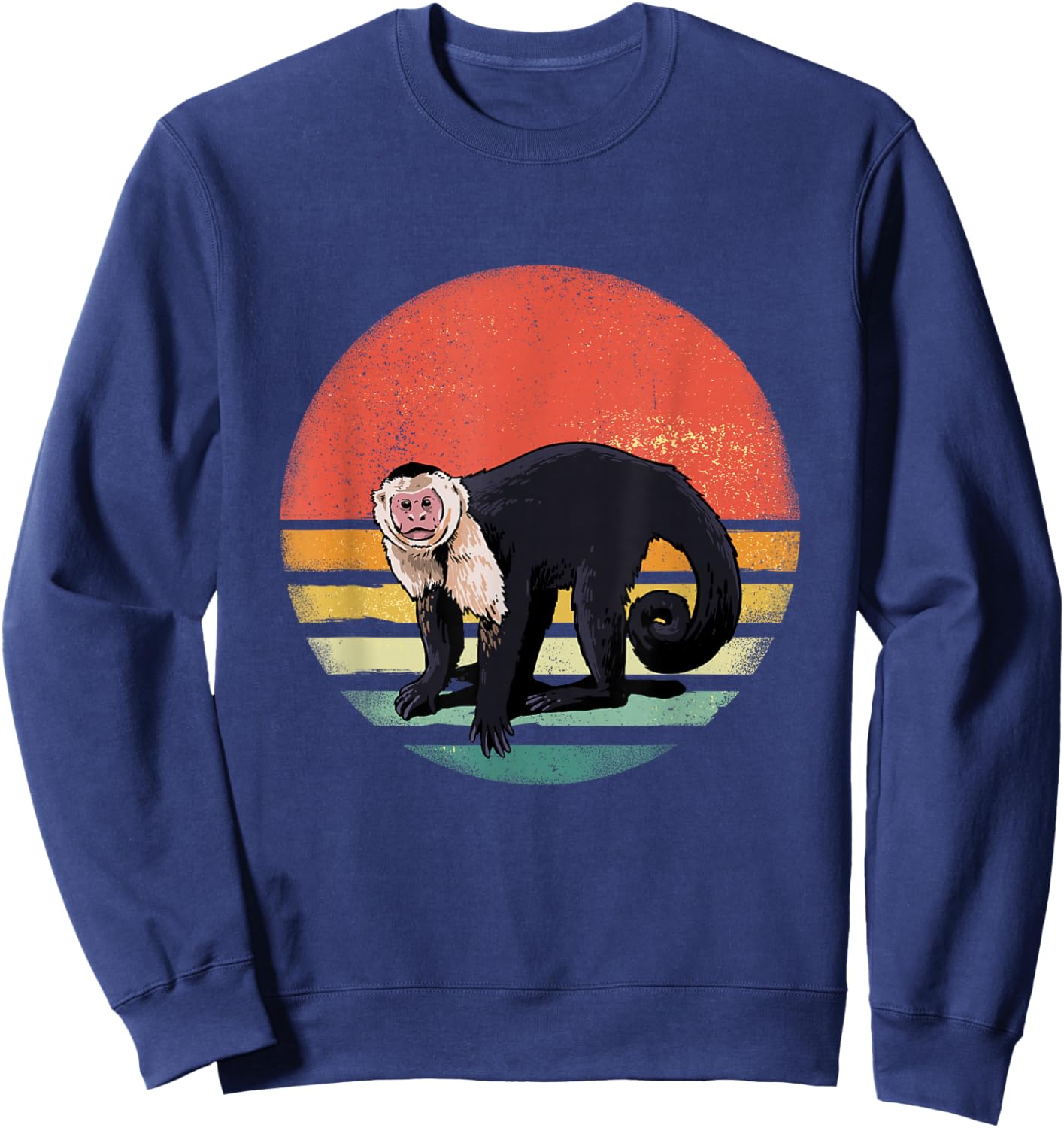Retro Capuchin Monkey Primate Wildlife Zoology Wild Animal Sweatshirt - Sweatshirt | Navy
