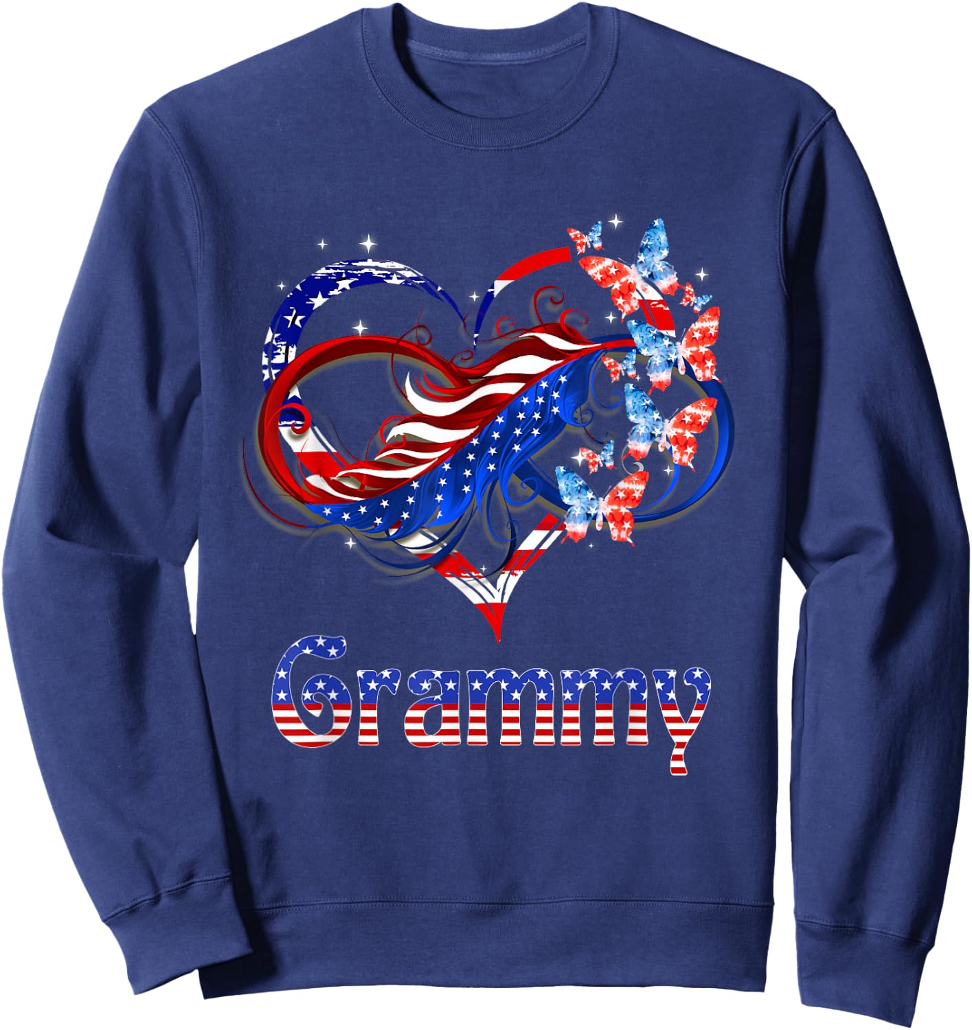 American Grammy Heart Butterlfies Patriotic 4th Of July Sweatshirt - Sweatshirt | Navy
