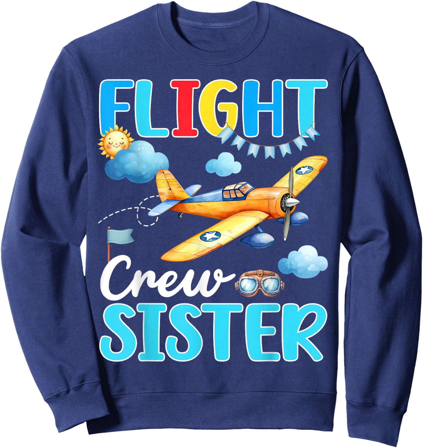 Flight Crew Sister Birthday Squad Airplane Matching Family Sweatshirt - Sweatshirt | Navy