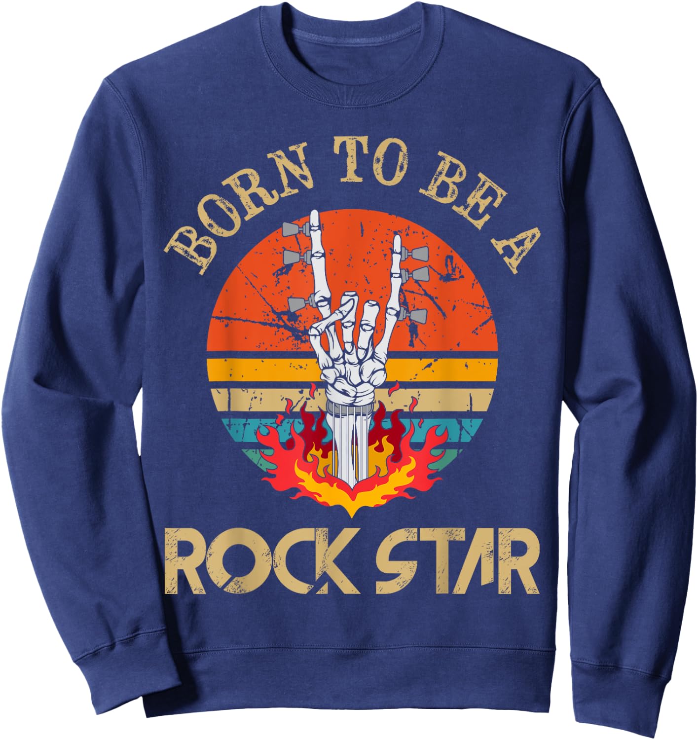 Born To Be Rock Star Heavy Metal Hand Horns Vintage Retro Sweatshirt - Sweatshirt | Navy