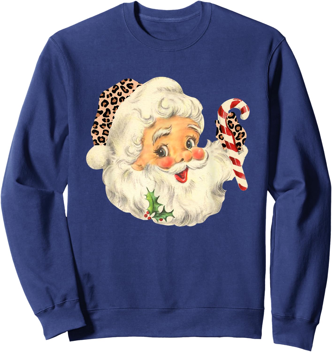 Funny Santa Claus face Vintage Leopard Santa Christmas Sweatshirt - Sweatshirt | Navy