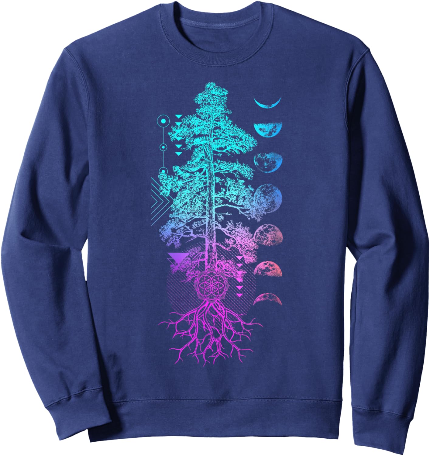 Tree of Life Phases of the Moon Yoga Chakra Gift Sweatshirt - Sweatshirt | Navy
