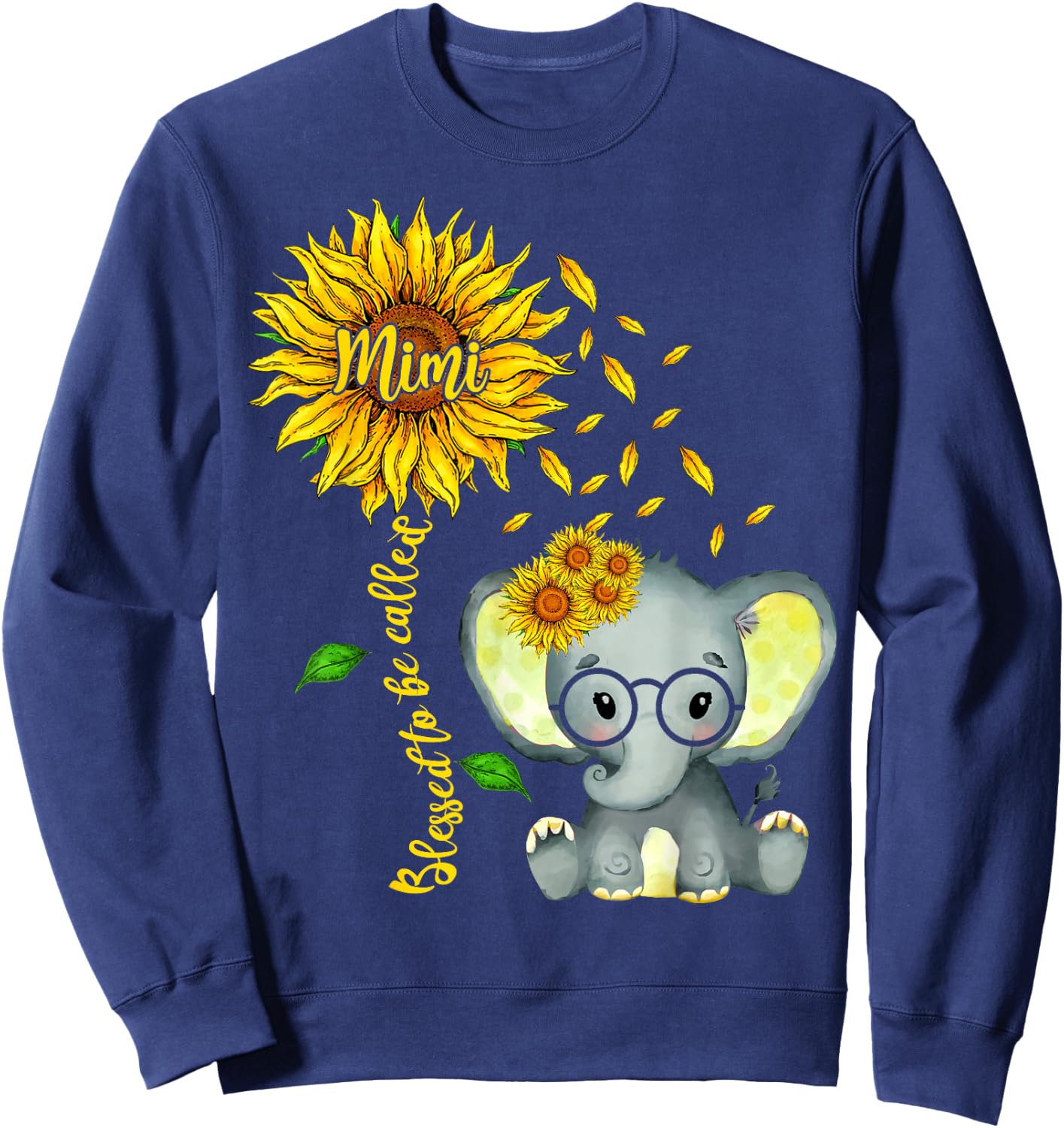 Blessed To Be Called Mimi Sunflower Elephant Mother's Day Sweatshirt - Sweatshirt | Navy