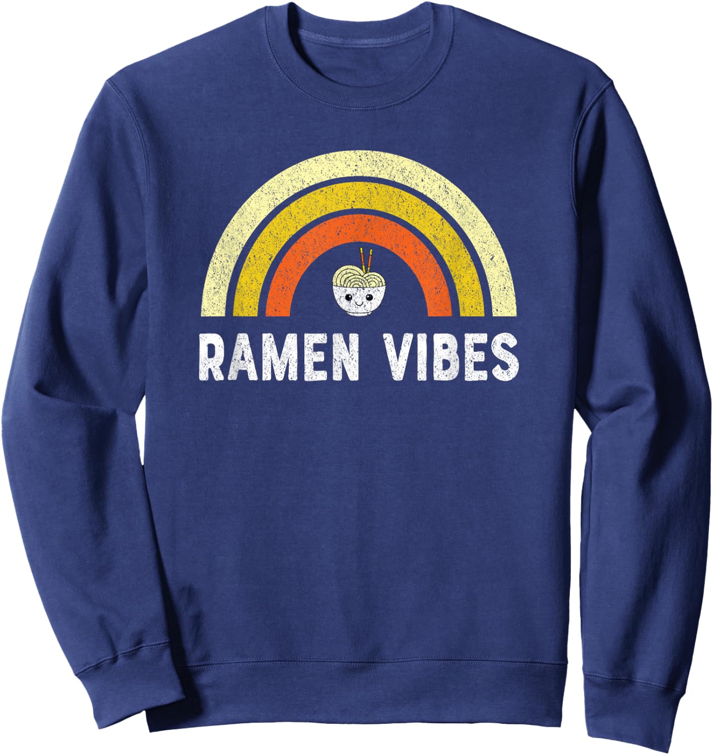 Kawaii Ramen Vibes Vintage Rainbow Sweatshirt - Sweatshirt | Navy
