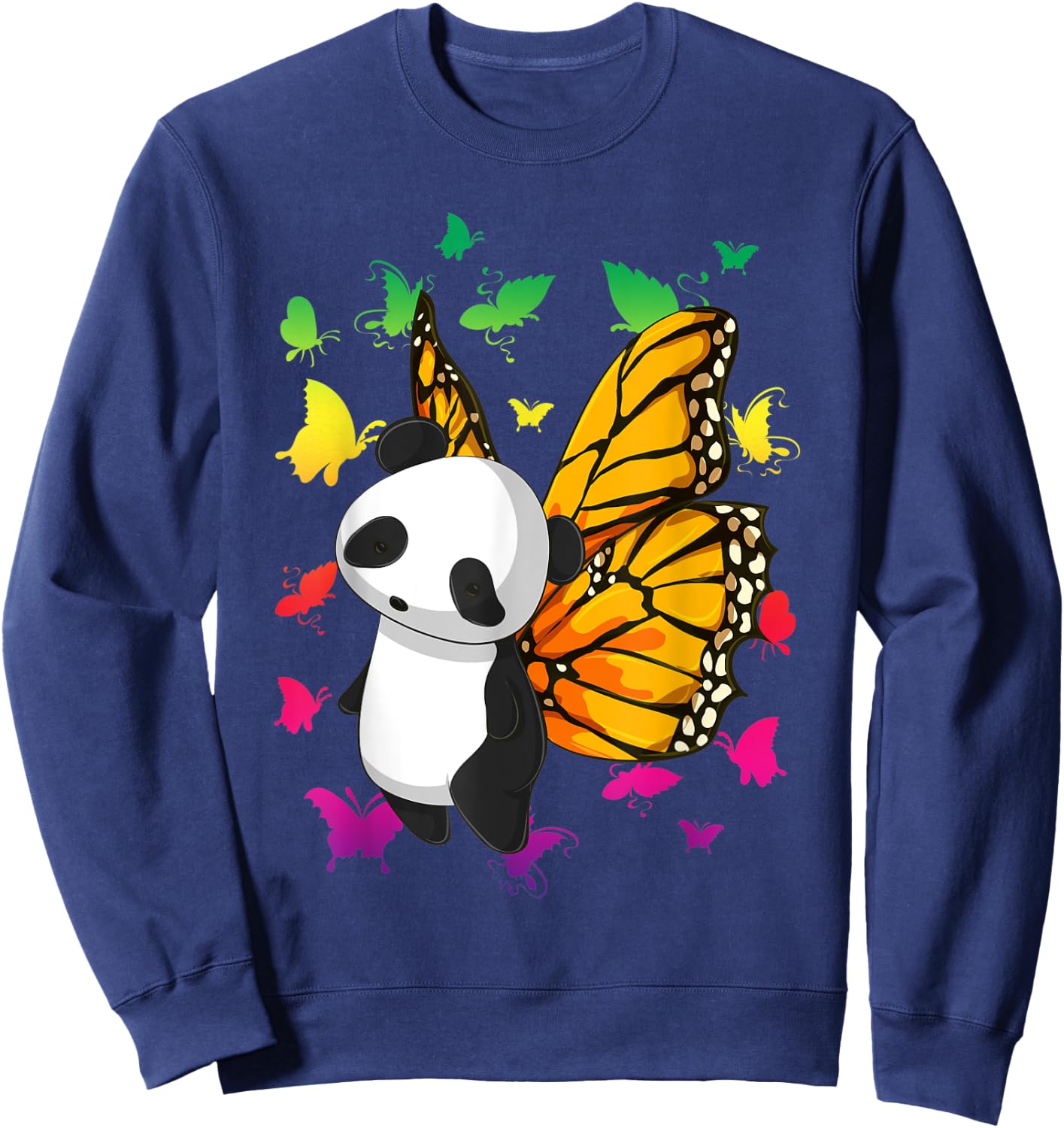 Fantasy Colorful Butterfly Panda Bear Cute Animal Panda Sweatshirt - Sweatshirt | Navy