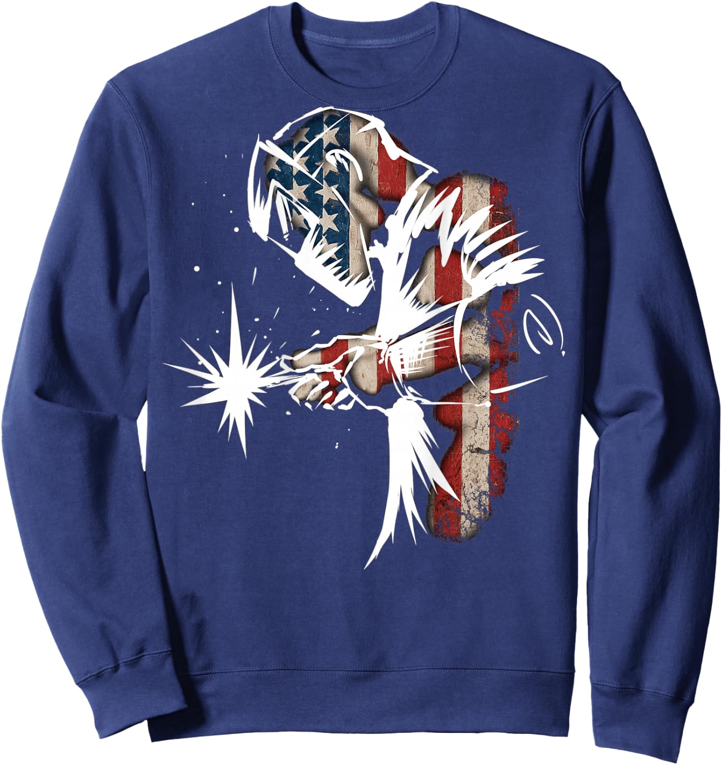 Welder American Flag USA Patriotic Welder Gift print on back Sweatshirt - Sweatshirt | Navy