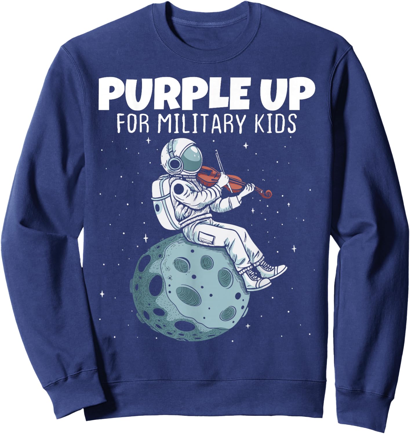 Purple Up Military Kids Military Child Month Funny Astronaut Sweatshirt - Sweatshirt | Navy