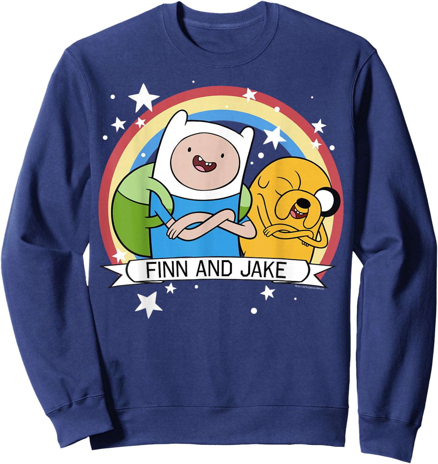 CN Adventure Time Finn and Jake Rainbow Stars Portrait Sweatshirt - Sweatshirt | Navy