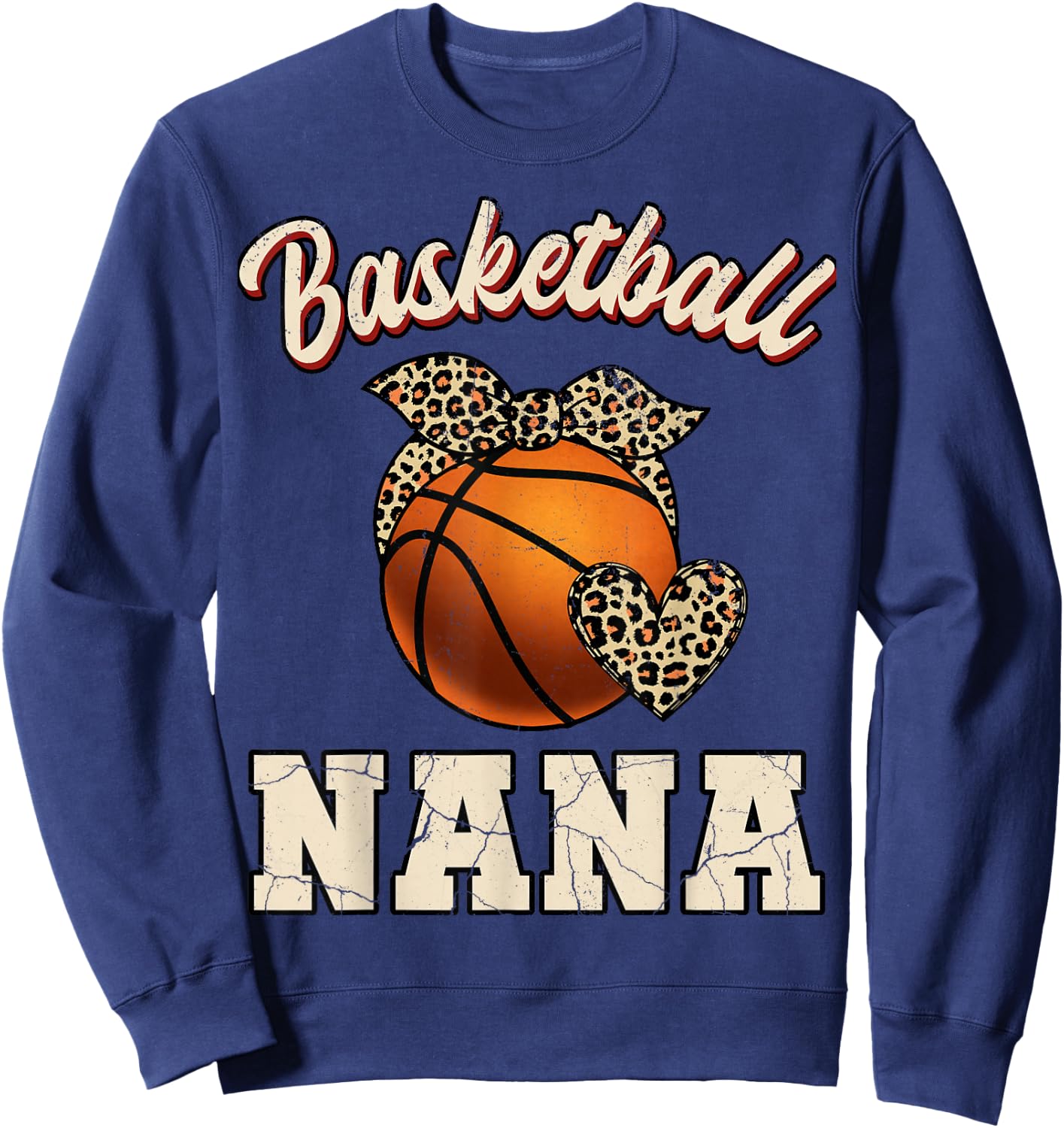 Basketball Nana Bandana Leopard Heart Fans Mother's Day Sweatshirt - Sweatshirt | Navy