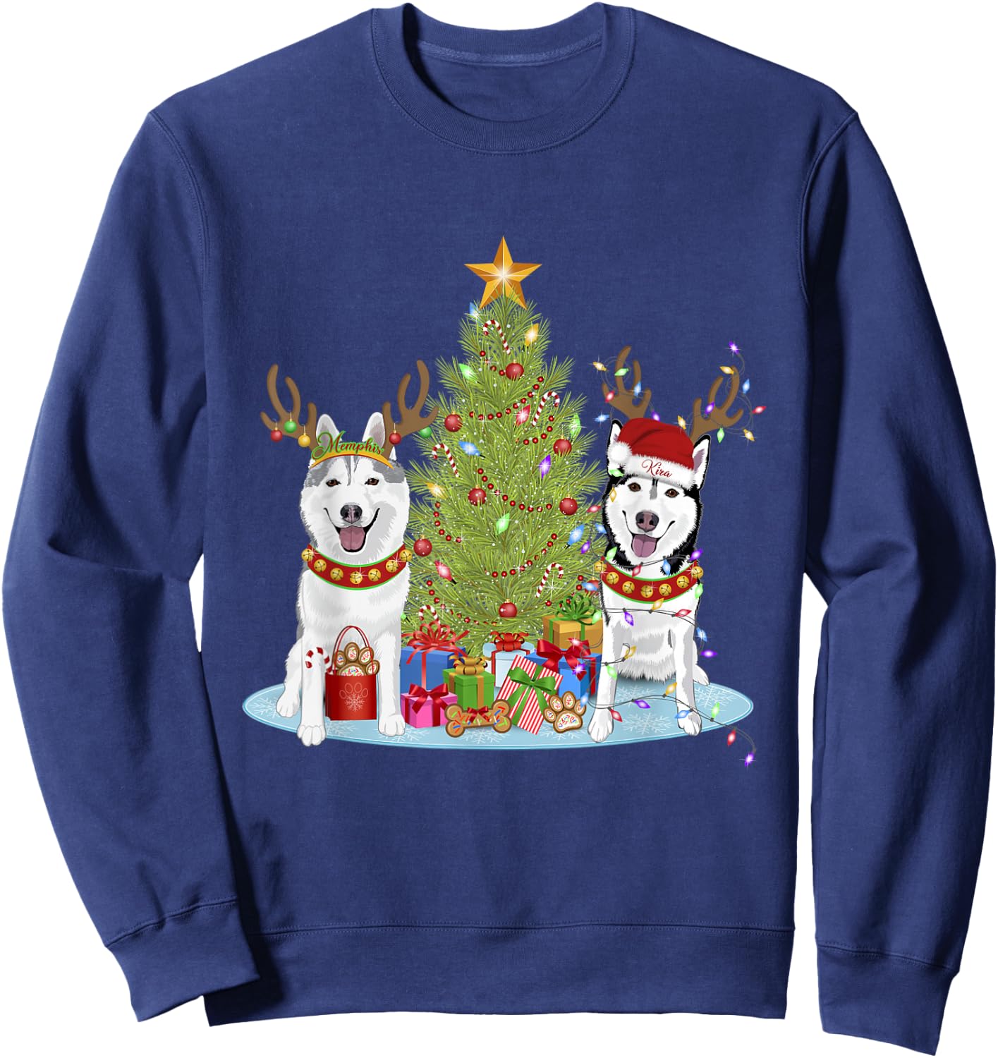 Siberian Husky Christmas Tree with Presents Sweatshirt - Sweatshirt | Navy