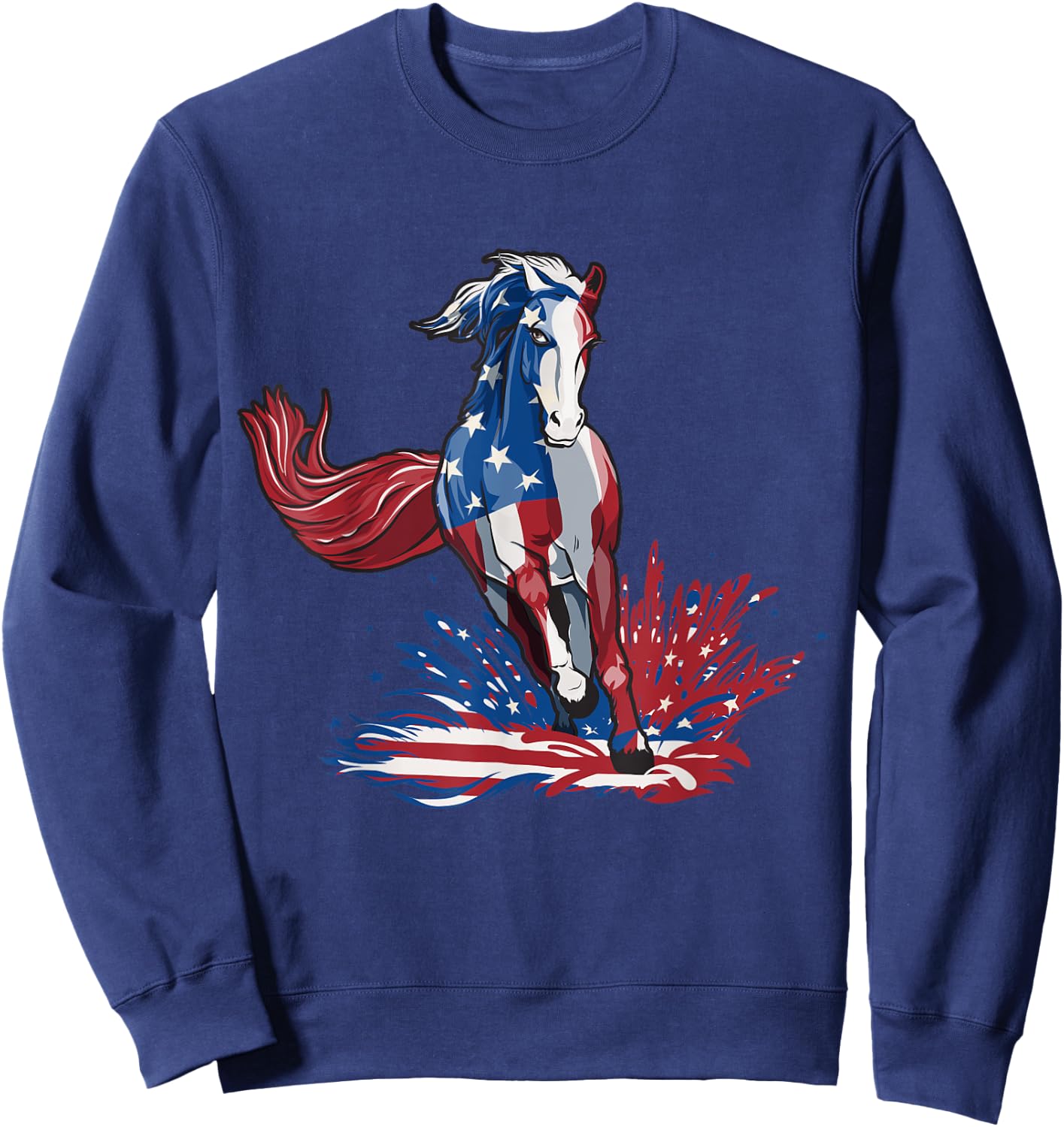 Horse 4th Of July Shirt Women Girls American Flag USA Horse Sweatshirt - Sweatshirt | Navy