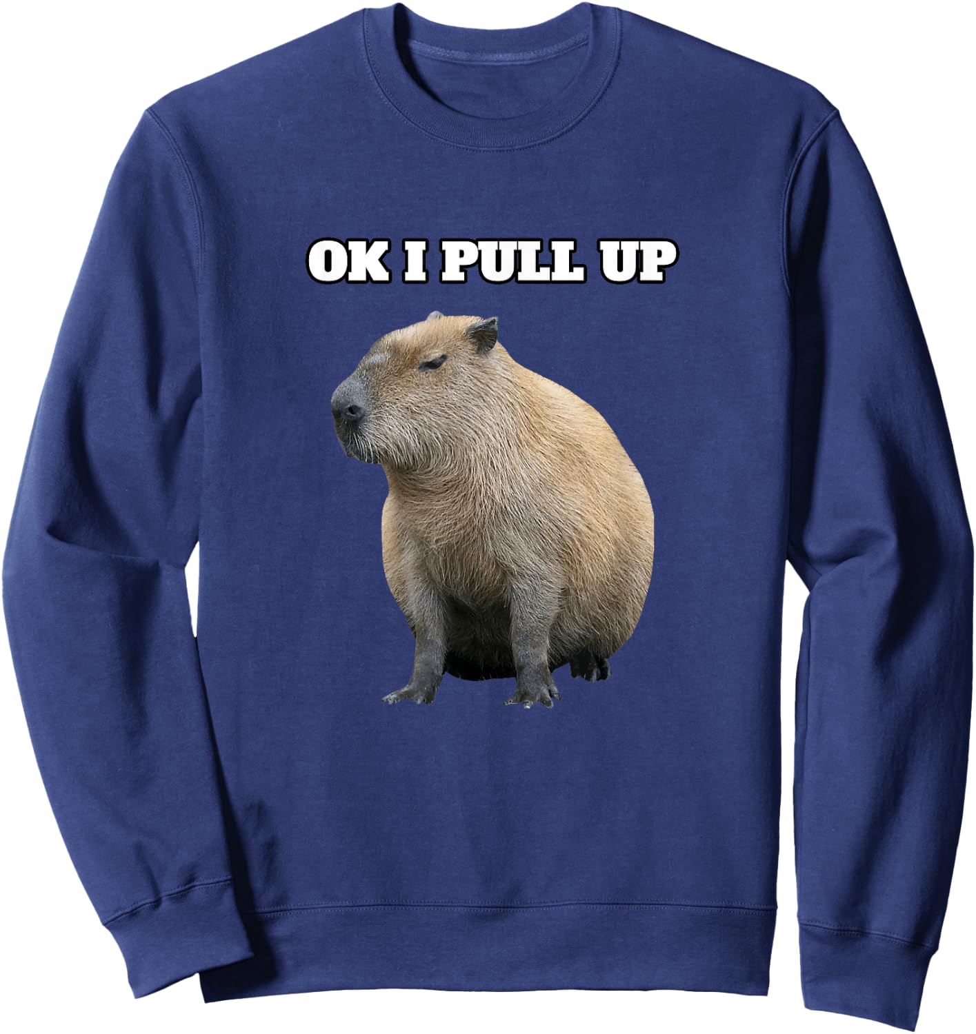 Ok I Pull Up" Capybara Black - Classic Fit, , Cap Sleeve Sweatshirt - Sweatshirt | Navy