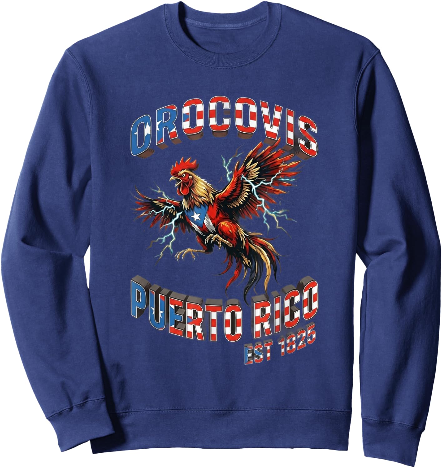 Orocovis Puerto Rico Fighting Rooster Lightning Flag Sweatshirt - Sweatshirt | Navy