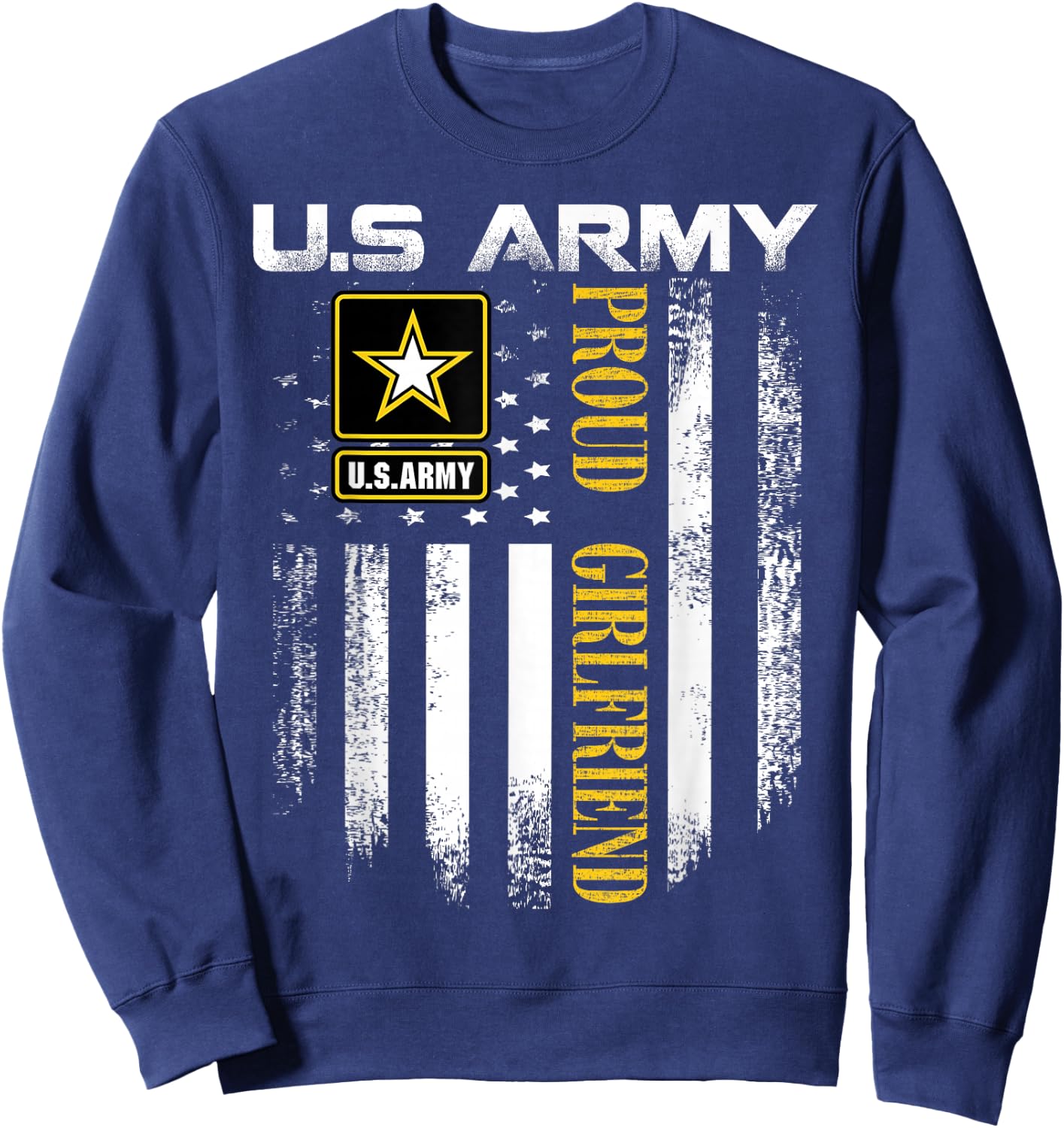 Vintage U.S. Army Proud Girlfriend with American Flag Gift Sweatshirt - Sweatshirt | Navy