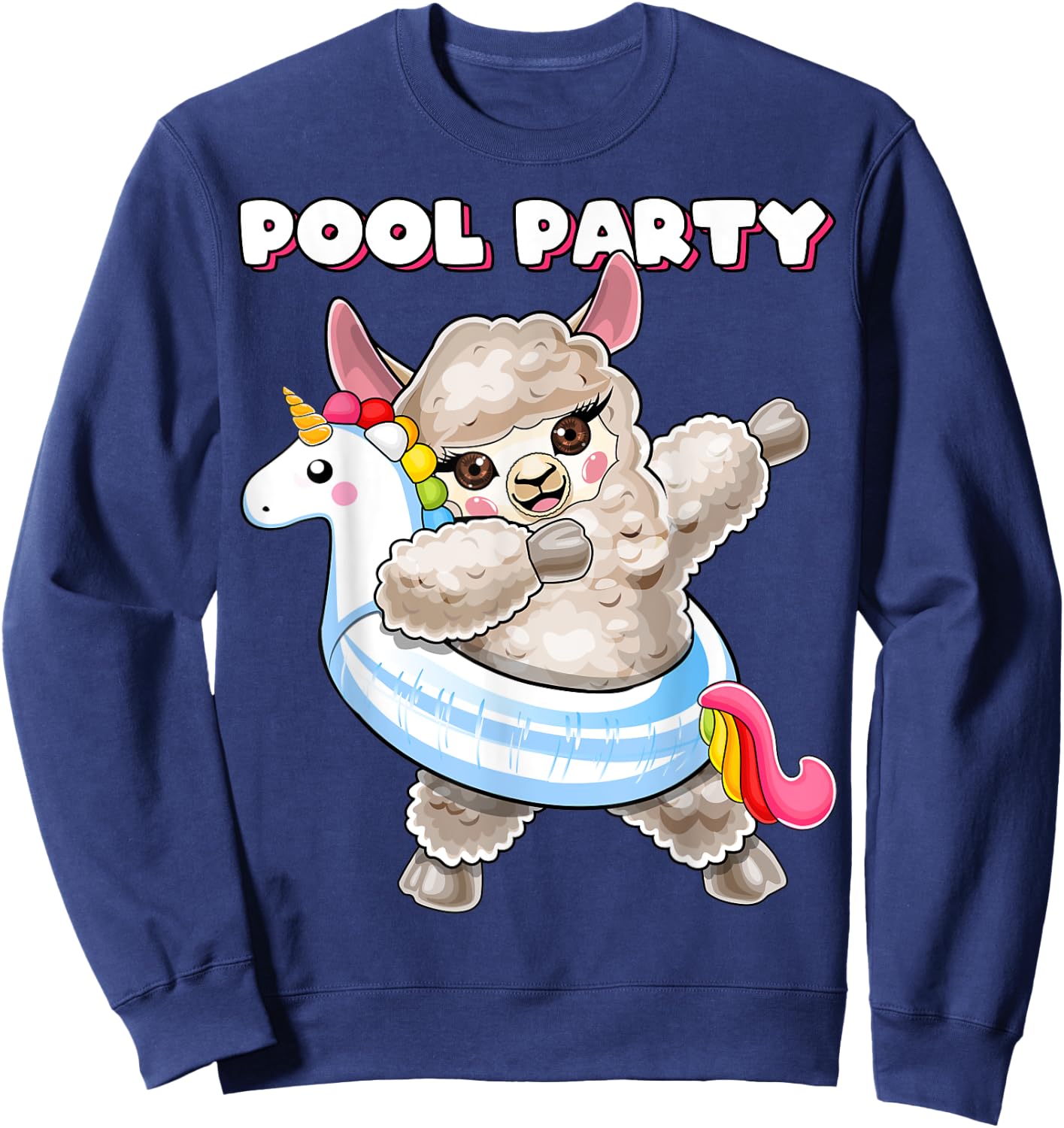 Pool Party Unicorn Float Dabbing Llama Girls Women Summer Sweatshirt - Sweatshirt | Navy