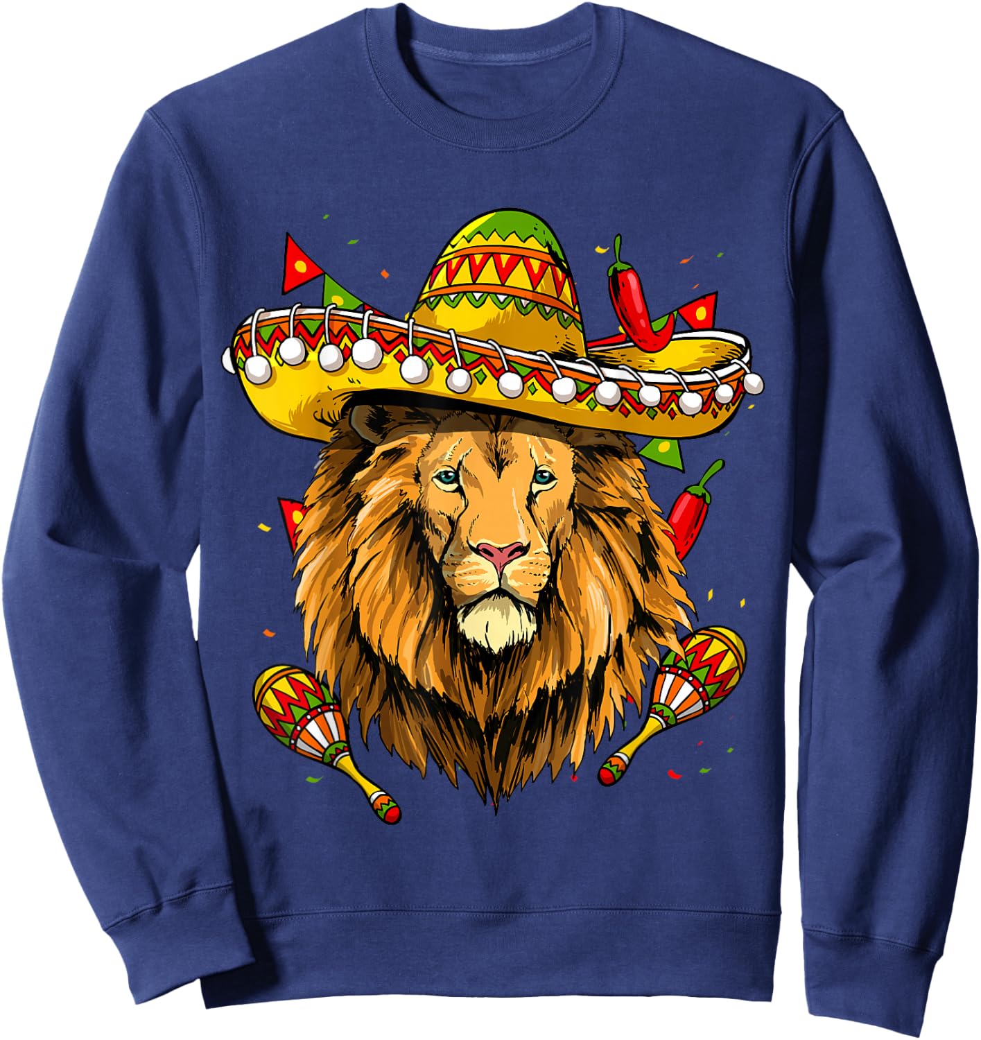 Cinco De Mayo Shirt Poncho Lion Head Mexican Fiesta Party Sweatshirt - Sweatshirt | Navy