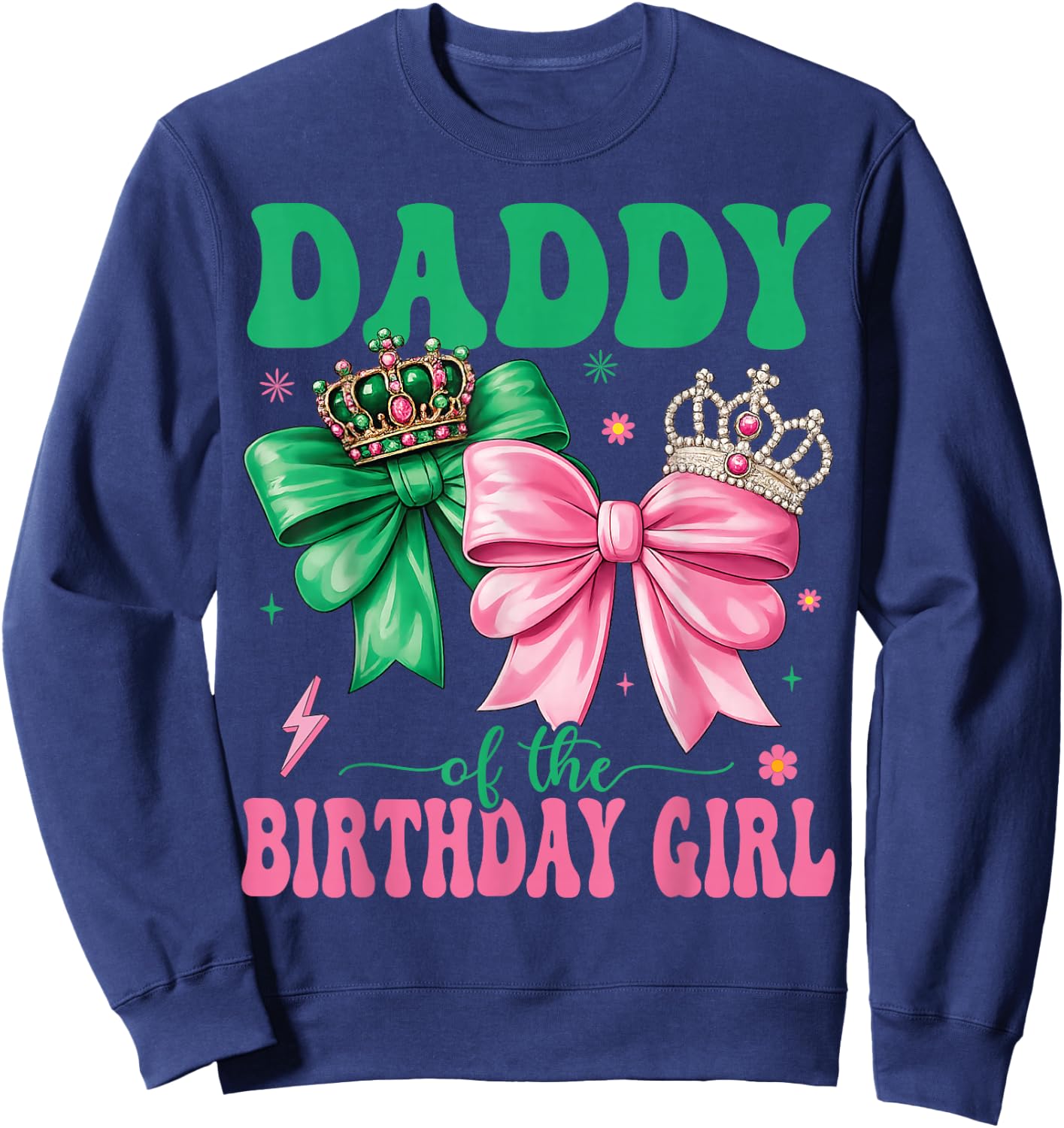 Daddy of The Birthday Girl Family Pink Coquette Bow Sweatshirt - Sweatshirt | Navy