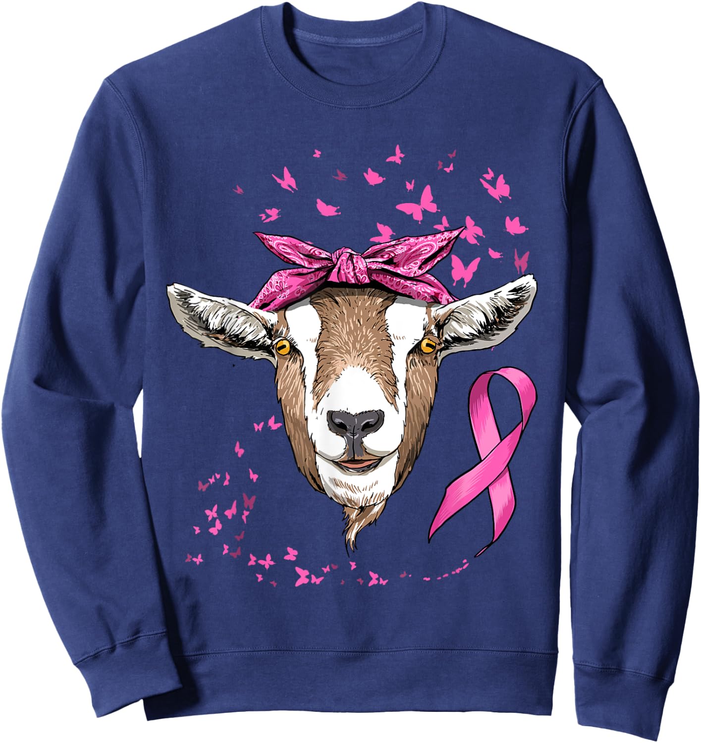 Breast Cancer Awareness Goat Pink Ribbon Cancer Survivor Sweatshirt - Sweatshirt | Navy