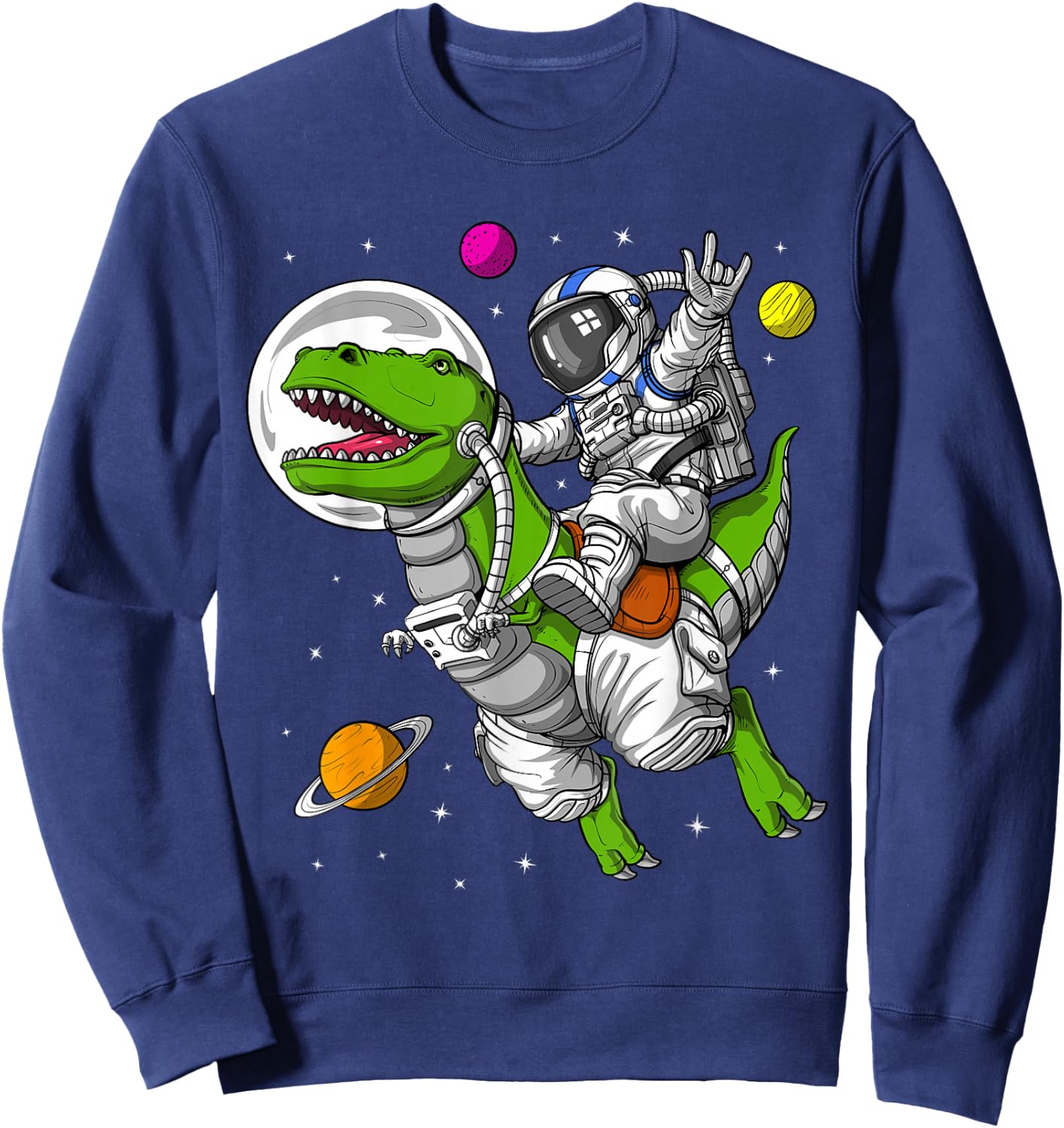 Space Astronaut Riding T-Rex Dinosaur Funny Dinosaur Sweatshirt - Sweatshirt | Navy