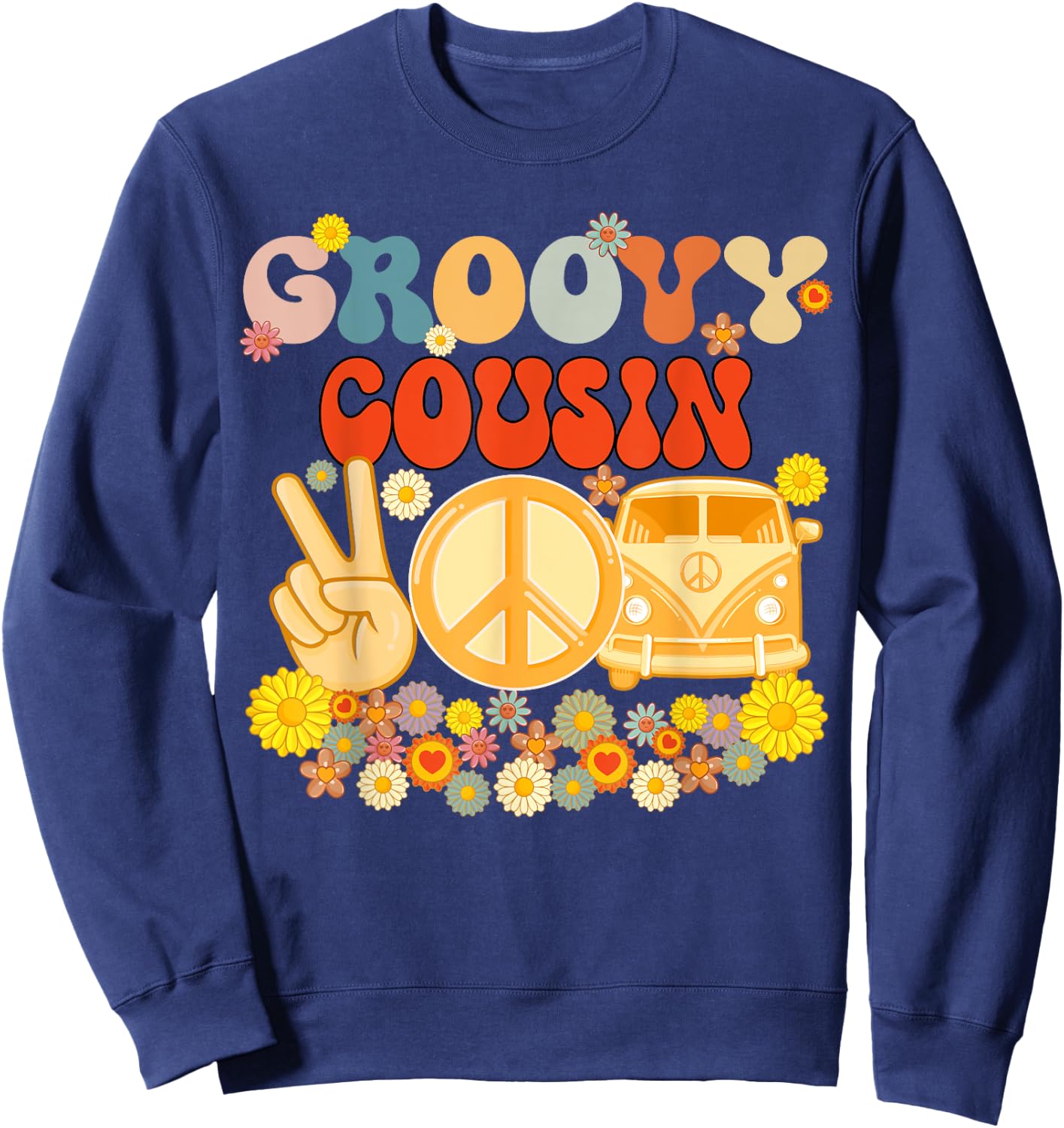 Groovy Cousin Retro Matching Family Baby Shower Father's Day Sweatshirt - Sweatshirt | Navy