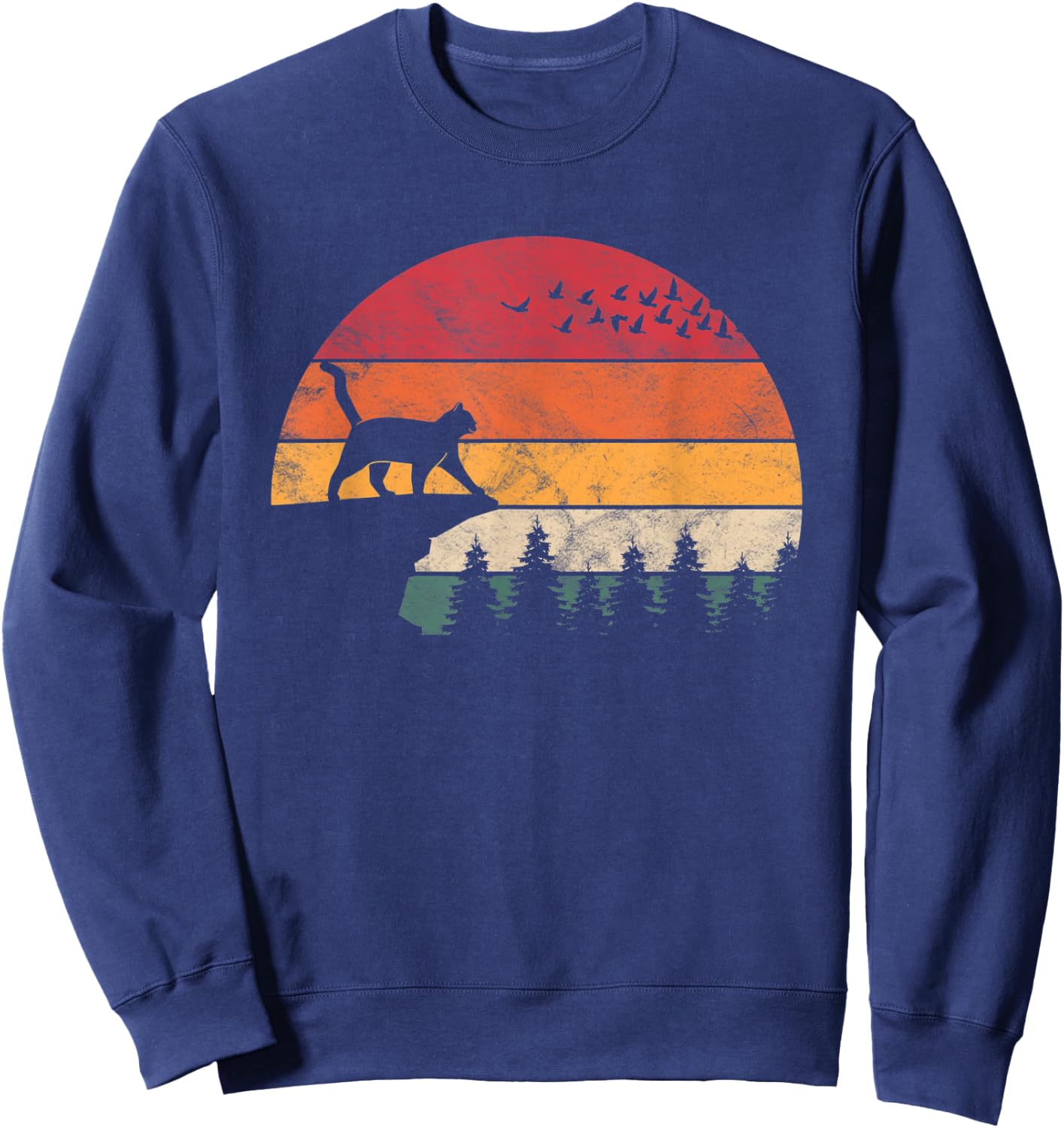 Cat Retro Sunset Cat Lover Sweatshirt - Sweatshirt | Navy