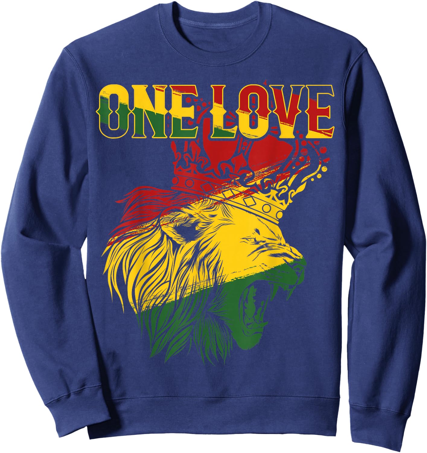 One Love Rasta Lion Jamaican Pride Reggae African Sweatshirt - Sweatshirt | Navy