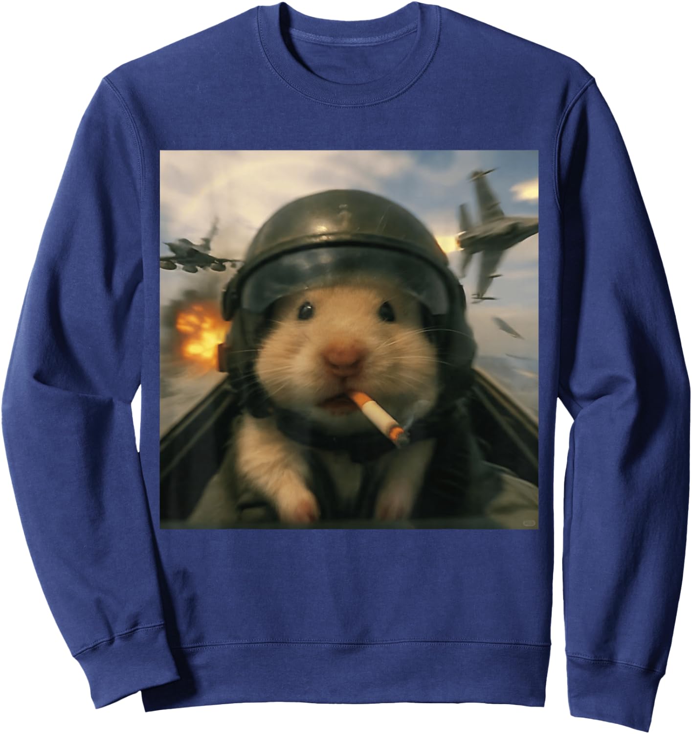 Silly Hamster Pilot Gen Alpha Pet Humor Fighter Jet Boys Sweatshirt - Sweatshirt | Navy
