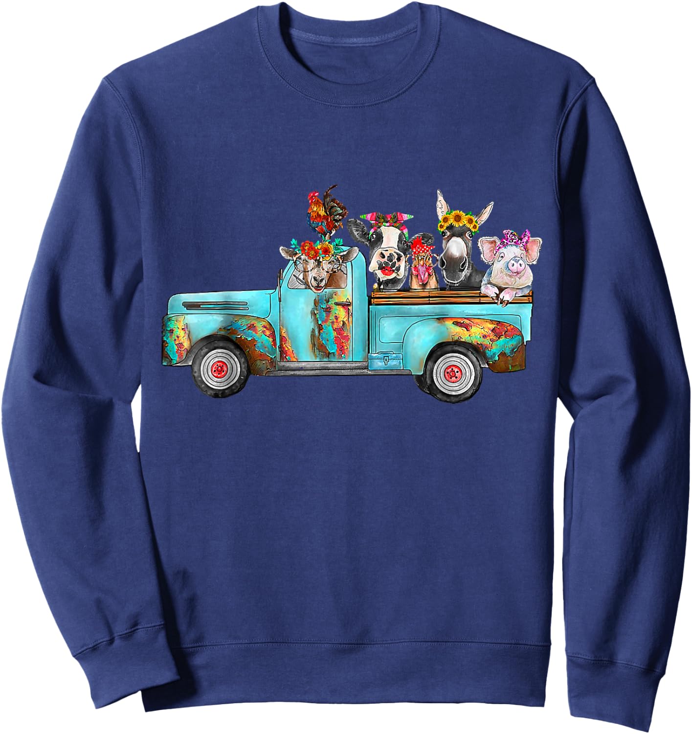 Farm Pickup Truck with Farm animals Farmer_s Wife Cow Girl Sweatshirt - Sweatshirt | Navy