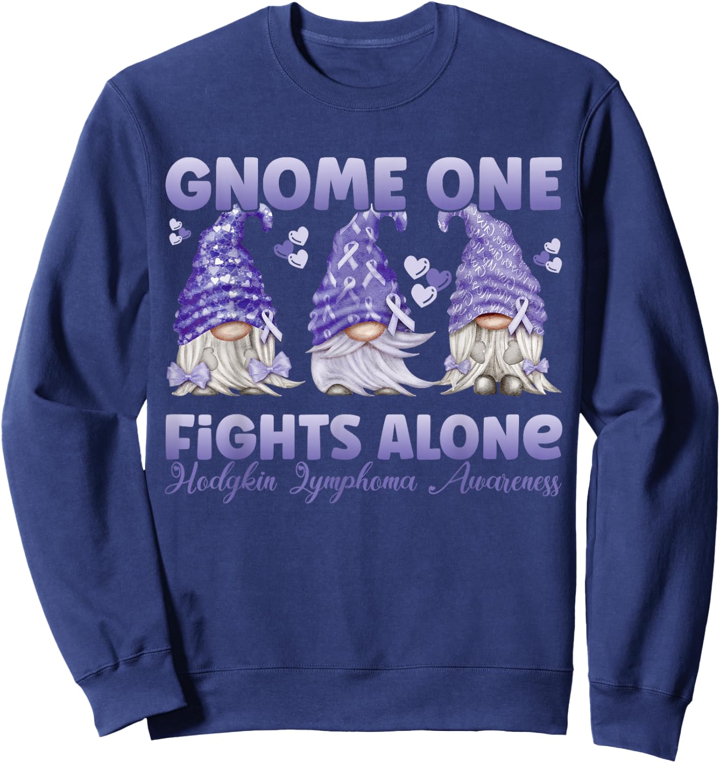 Gnome One Fights Alone Violet| Hodgkin Lymphoma Awareness Sweatshirt - Sweatshirt | Navy
