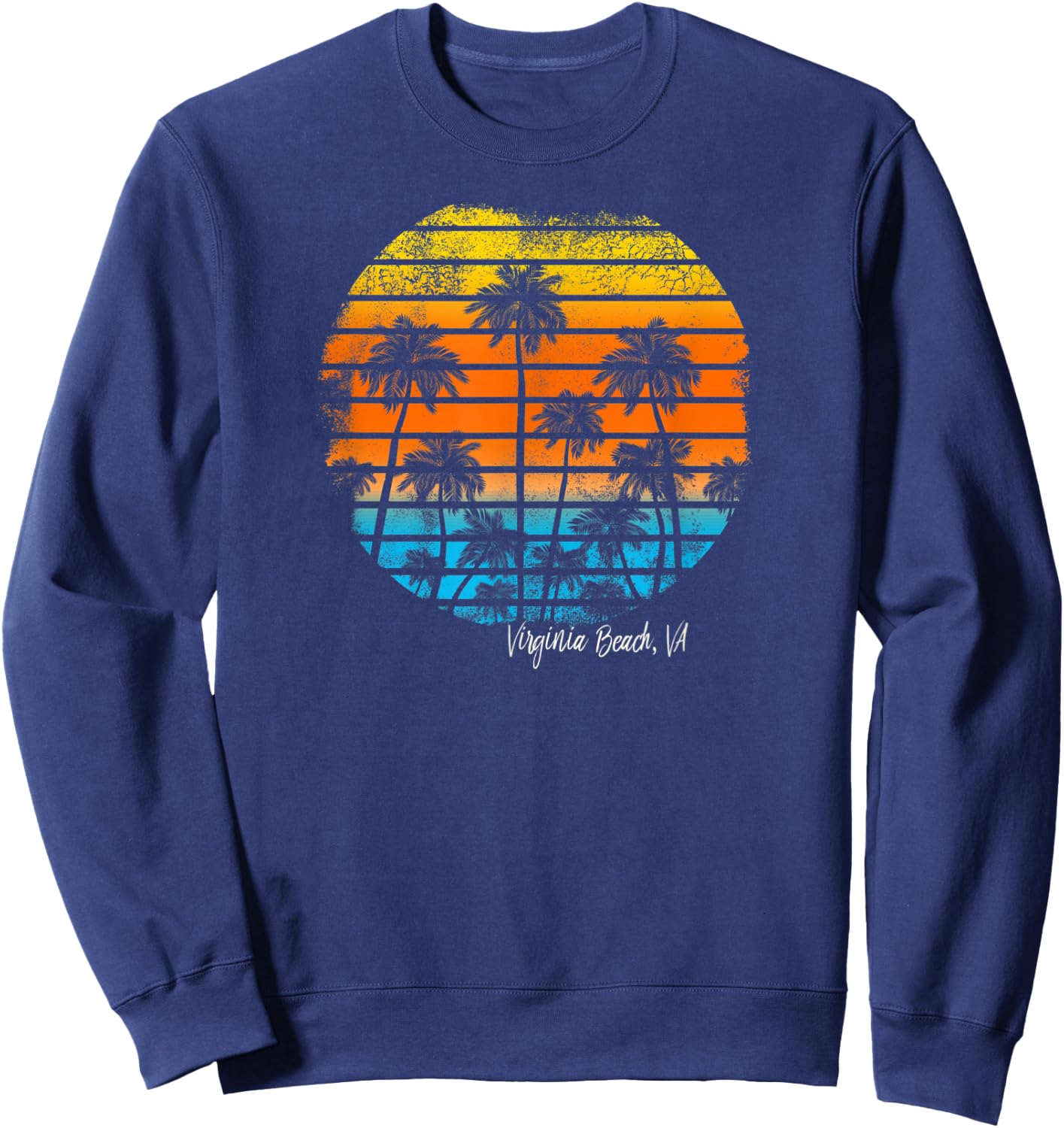 Vintage Virginia Beach VA Beach Sunset and Palm Trees Women Kids Sweatshirt - Sweatshirt | Navy